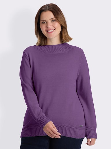 Stehkragenpullover mit Ripp-Abschlüssen - lila