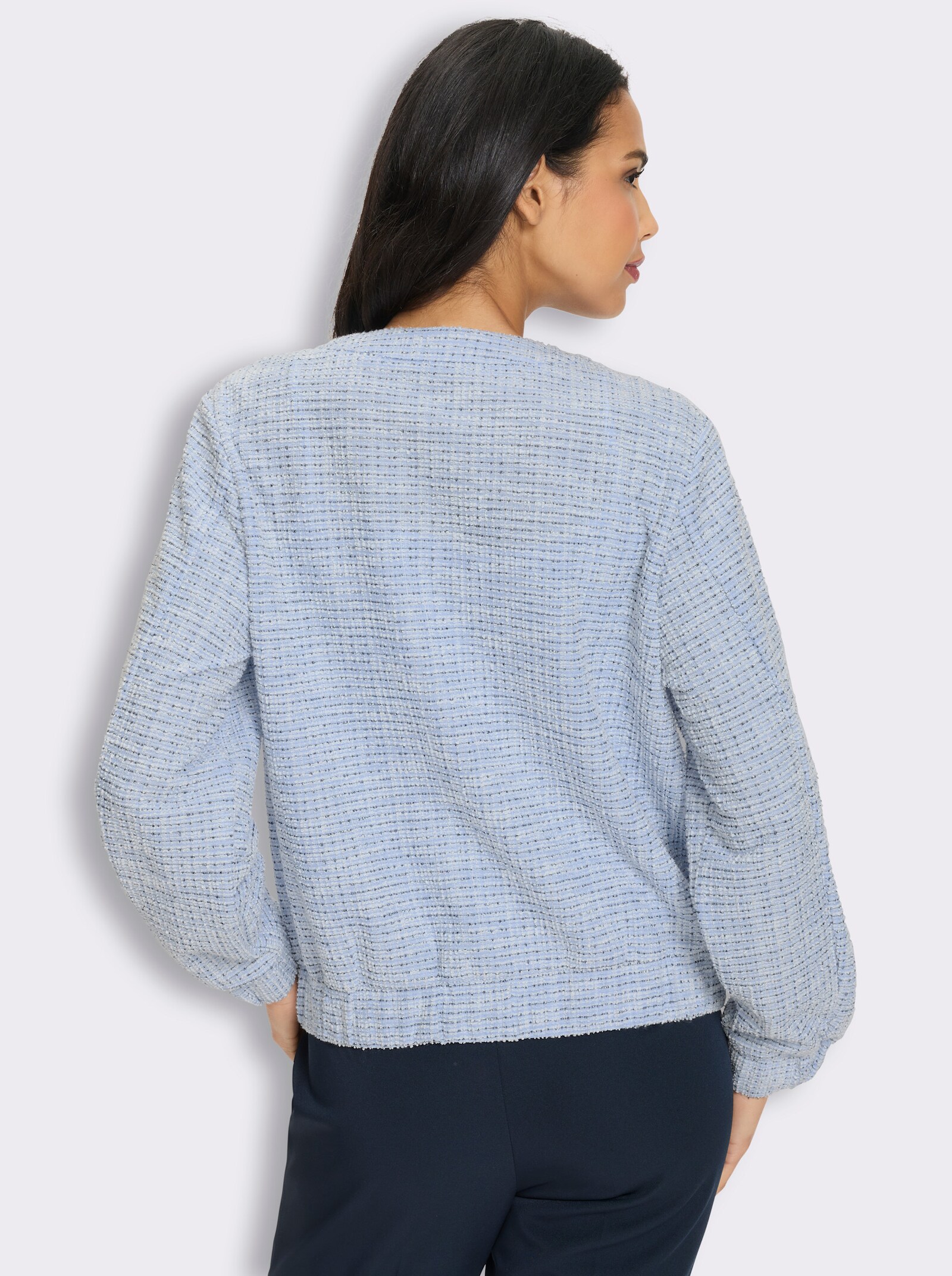 Bouclé-Blazer mit Glanzgarn-Akzenten - marine-eisblau-gemustert