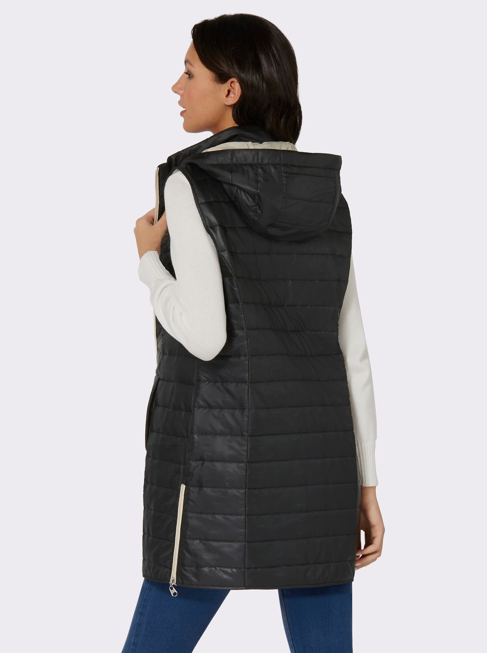 Dlouhá vesta s kontrastními akcenty - černá