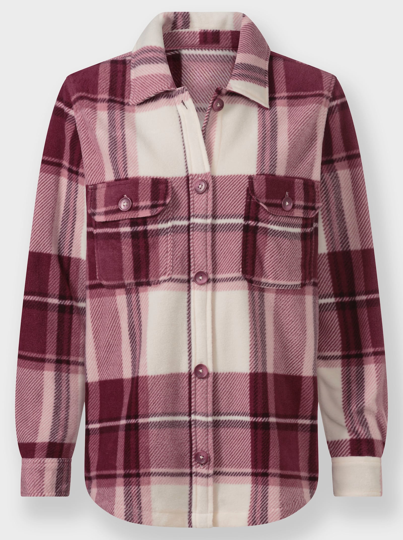 Fleecejacke mit Knöpfen in Horn-Optik - champagner-bordeaux-kariert
