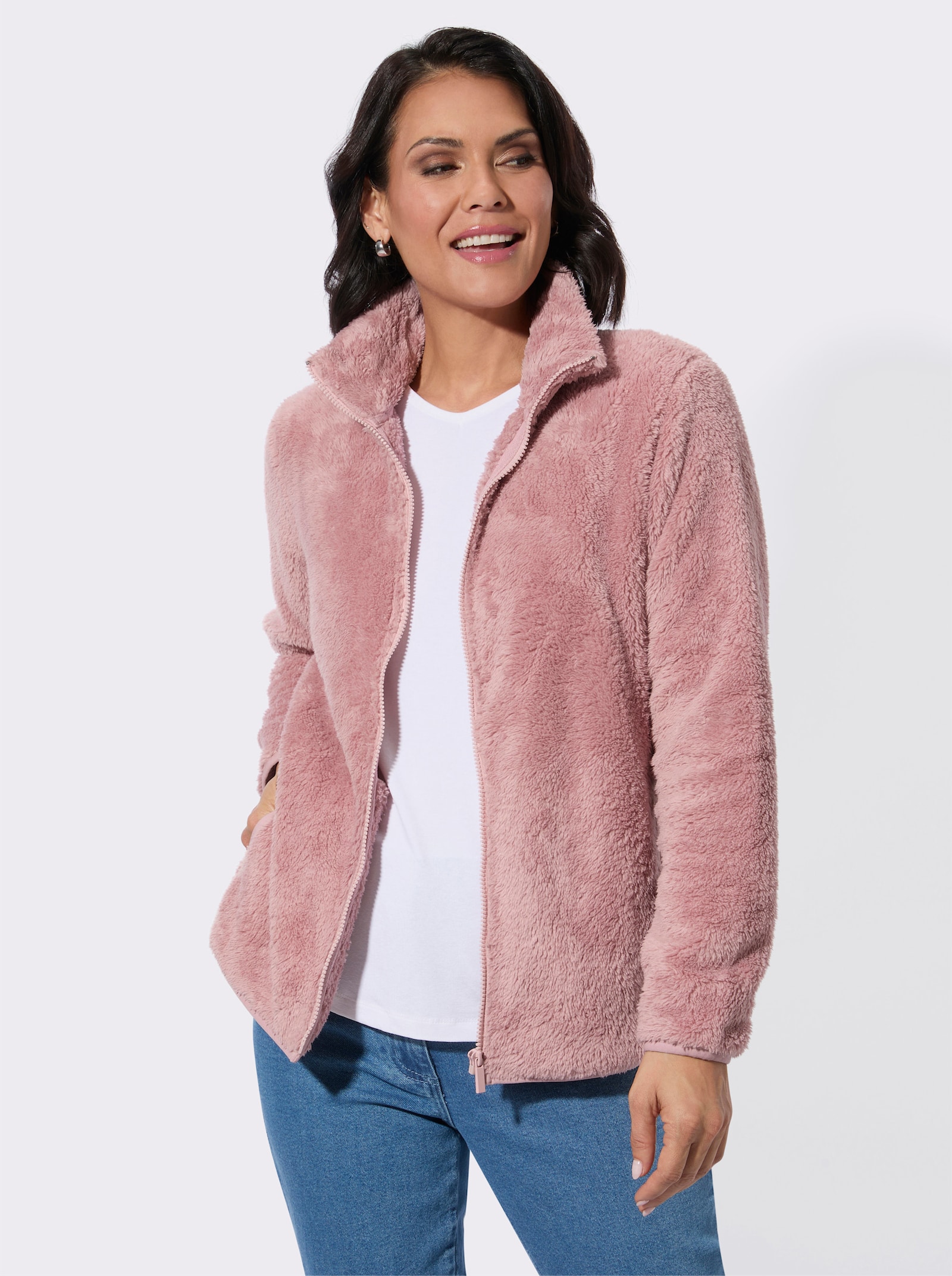 Fleecejacke in Teddy-Optik - hortensie