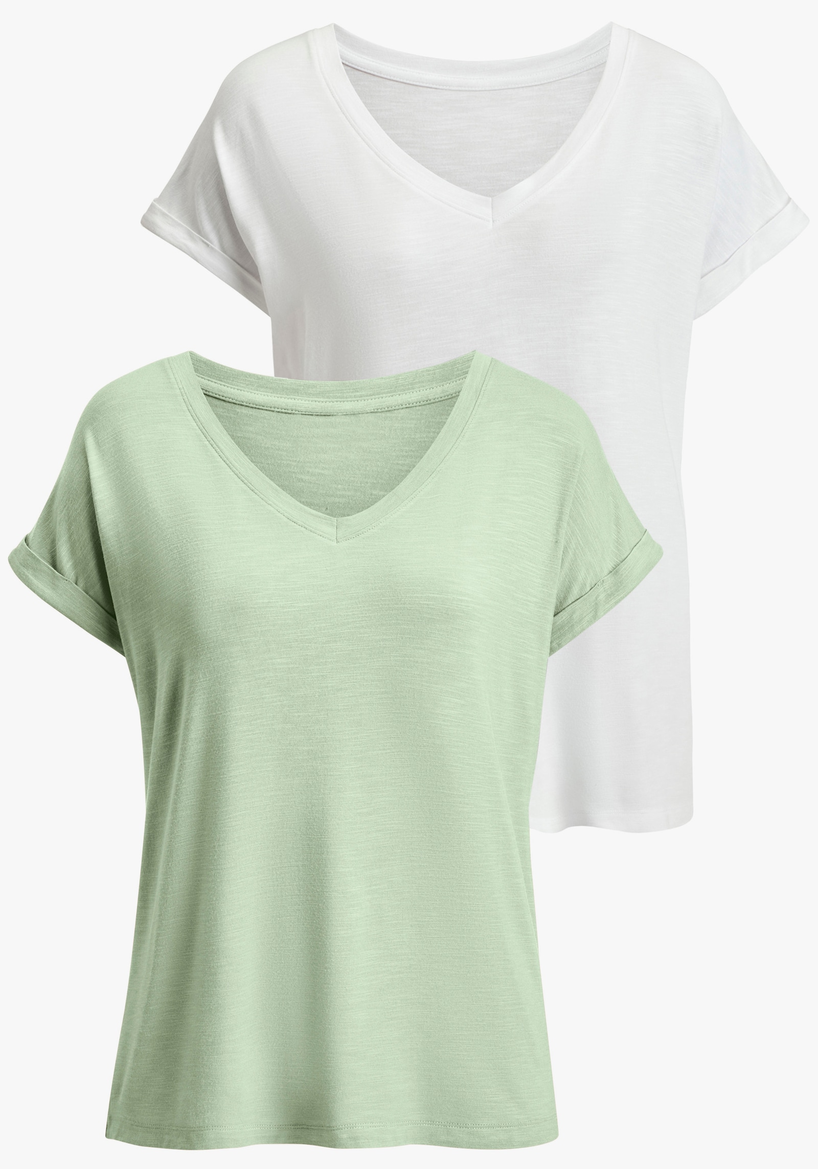 Beachtime V-Shirt - lime + weiß