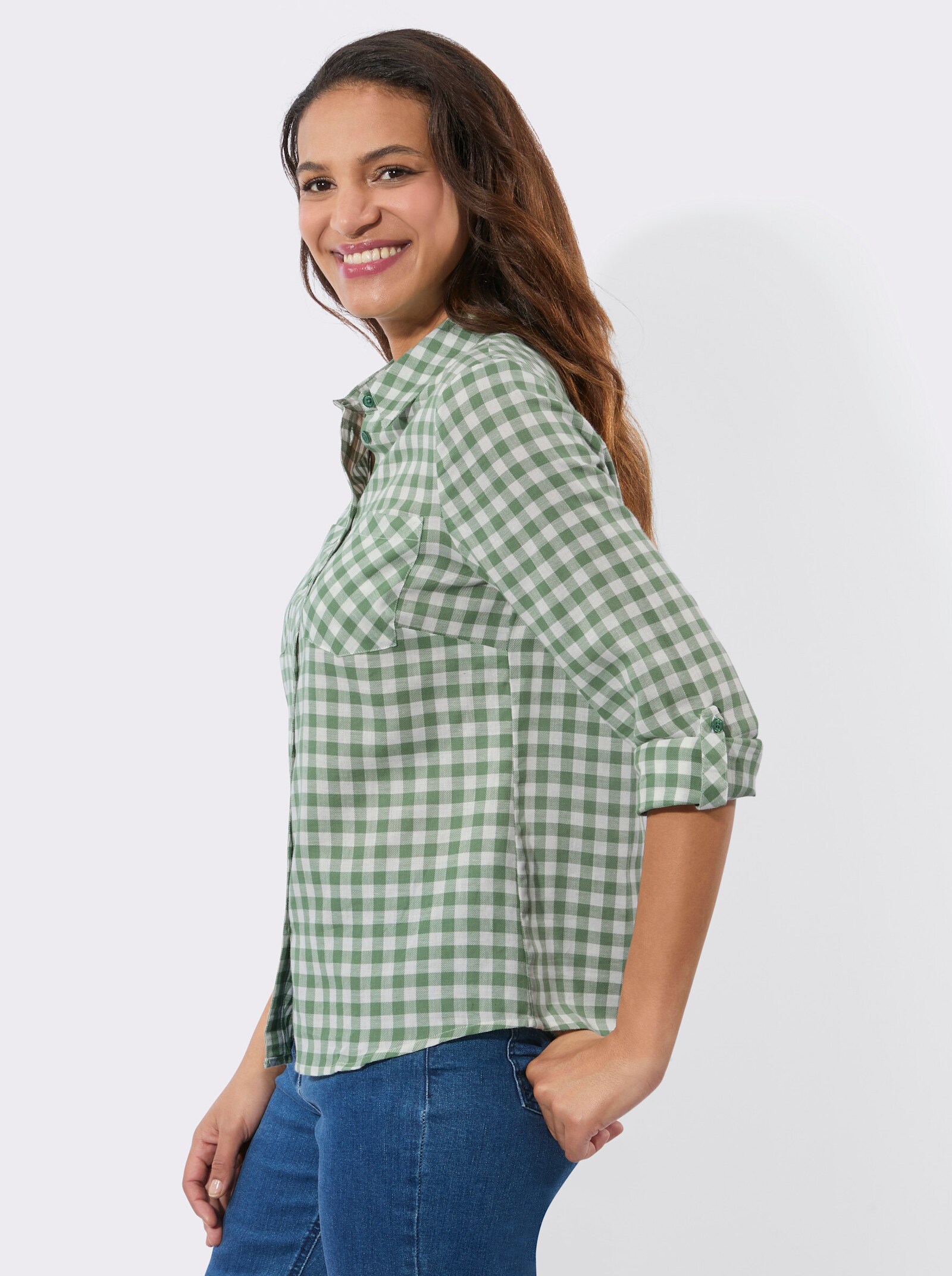 Flanellbluse im Karo-Dessin - eucalyptus-ecru-kariert