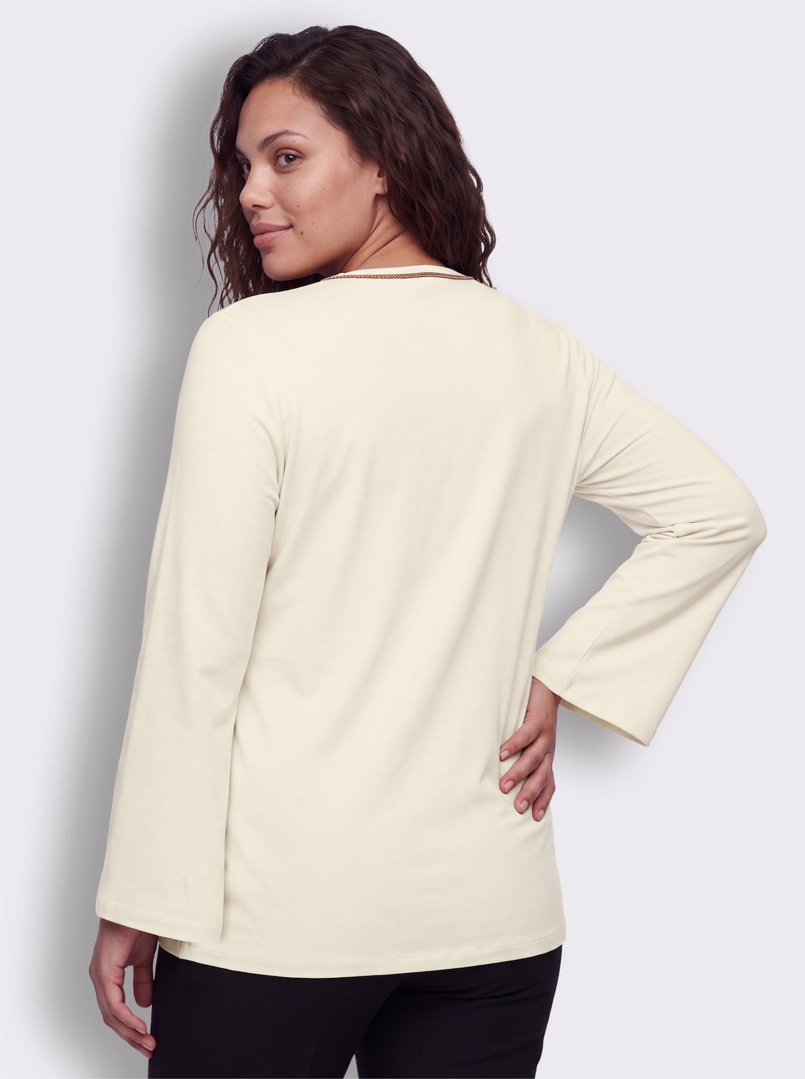 sheego Langarmshirt mit Trompetenärmeln - champagner