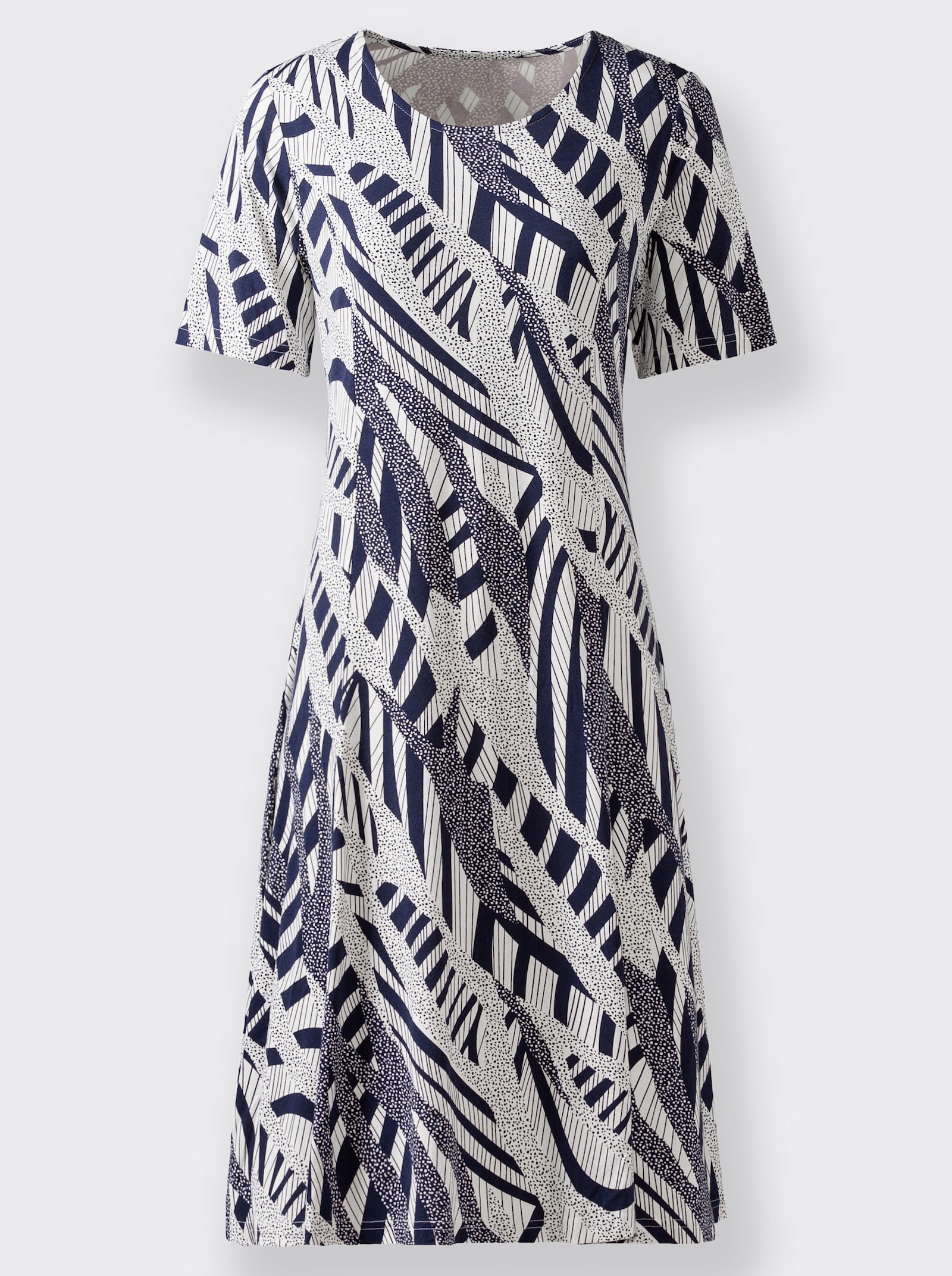 Jerseykleid in Schlupfform - marine-ecru-bedruckt