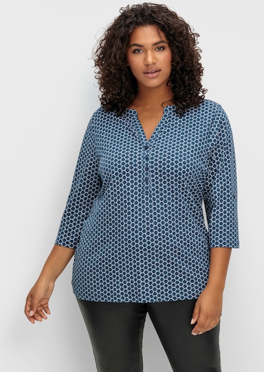 3/4-Arm-Shirt mit krempelbaren Ärmeln - dunkelblau-bedruckt