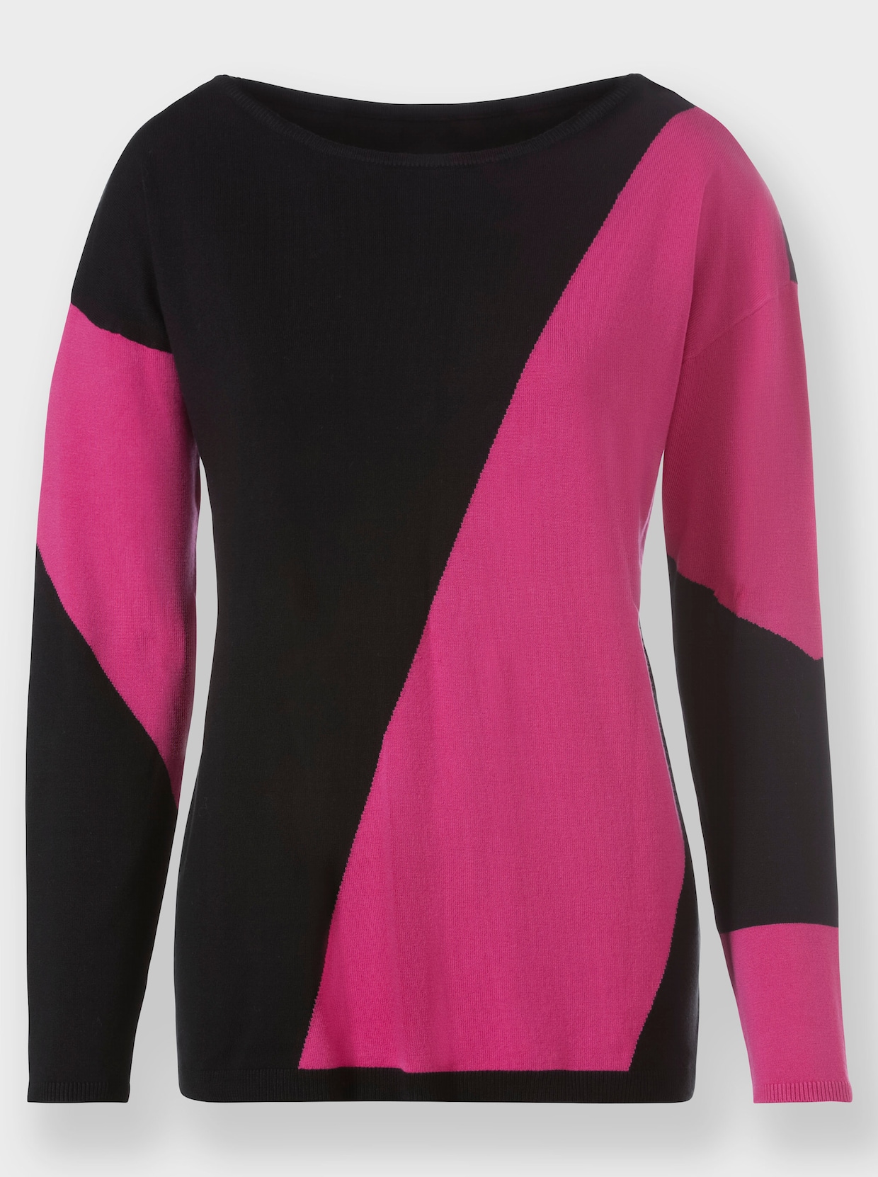 heine Rundhalspullover - schwarz-fuchsia-gemustert