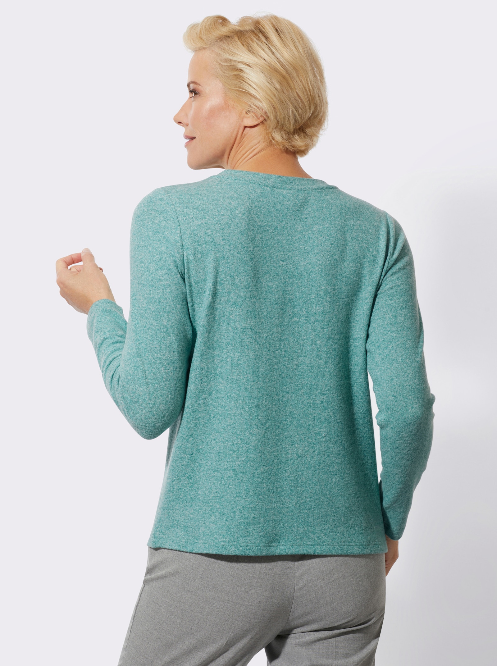 Langarmshirt mit Ziersteinchen - salbei-meliert