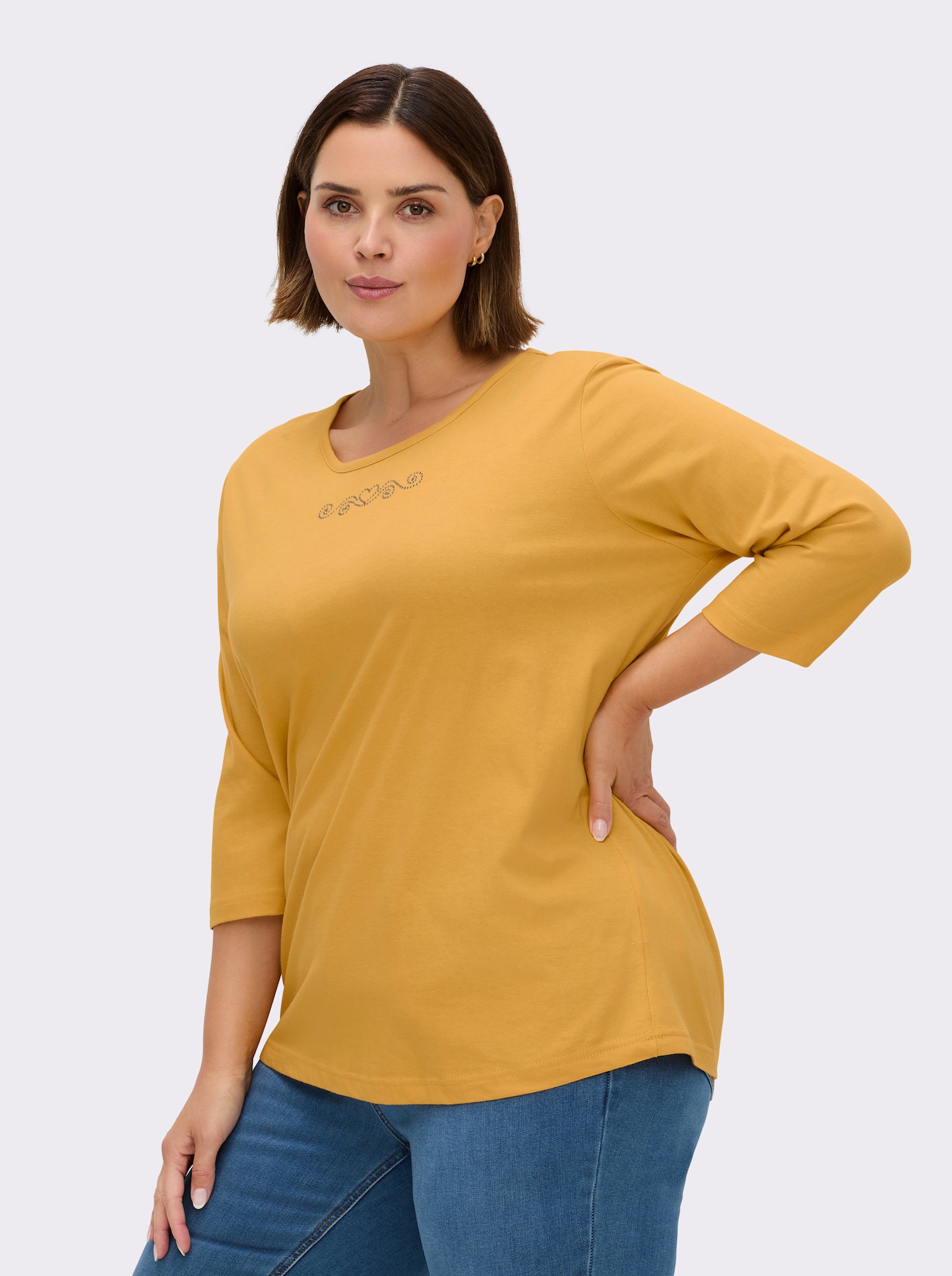 3/4-Arm-Shirt mit Ziersteinchen - ocker