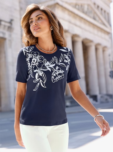 Kurzarmshirt - marine-weiß-bedruckt