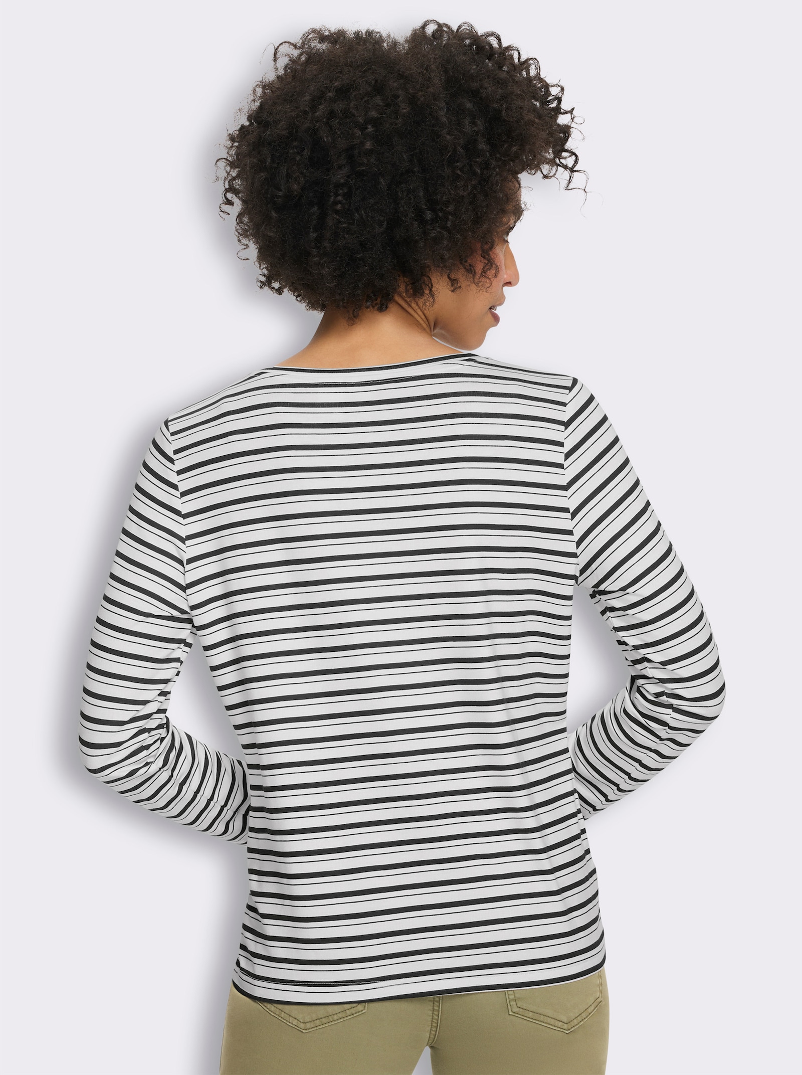 heine Langarmshirt mit Ringel- und Blüten-Print - schwarz-ecru-geringelt
