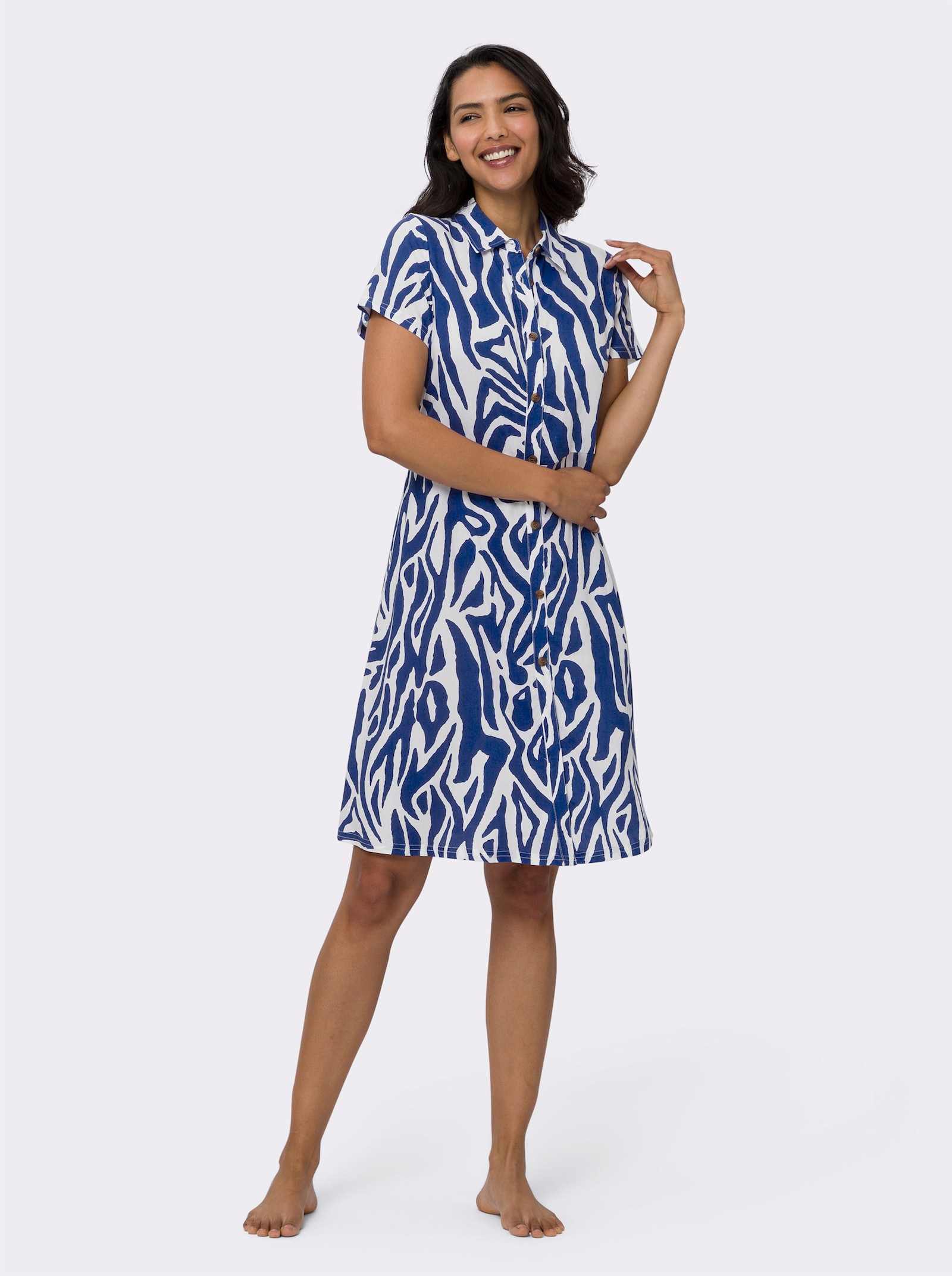 Sommerkleid im Animal-Dessin - royalblau-weiß-bedruckt