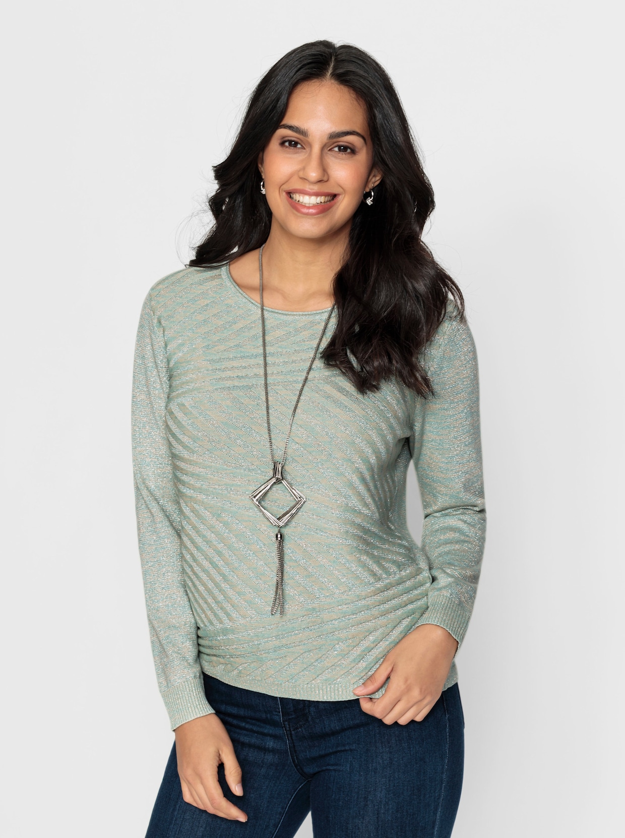 Pullover met lange mouwen - zand/munt gedessineerd