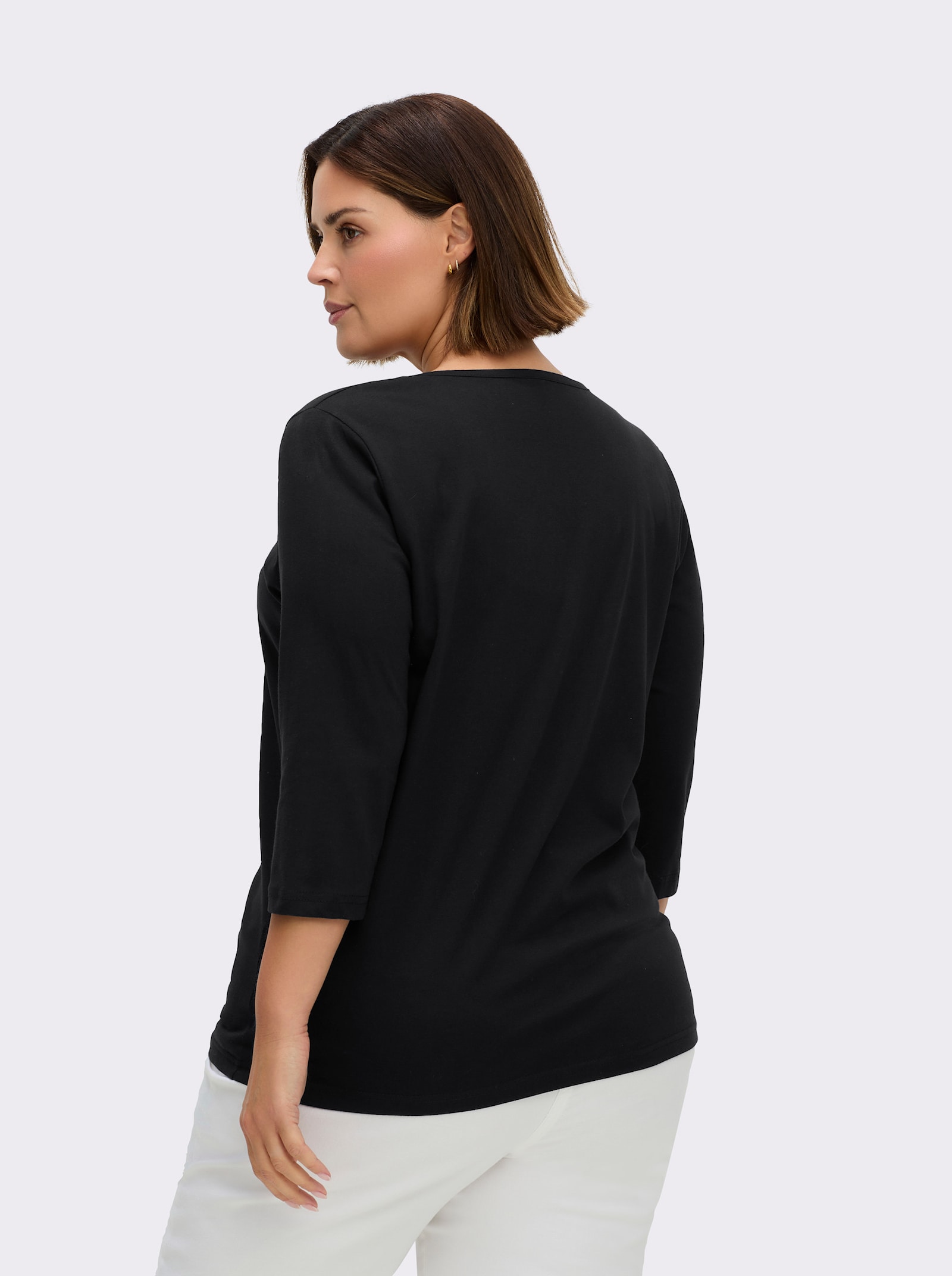 3/4-Arm-Shirt mit Ziersteinchen - schwarz