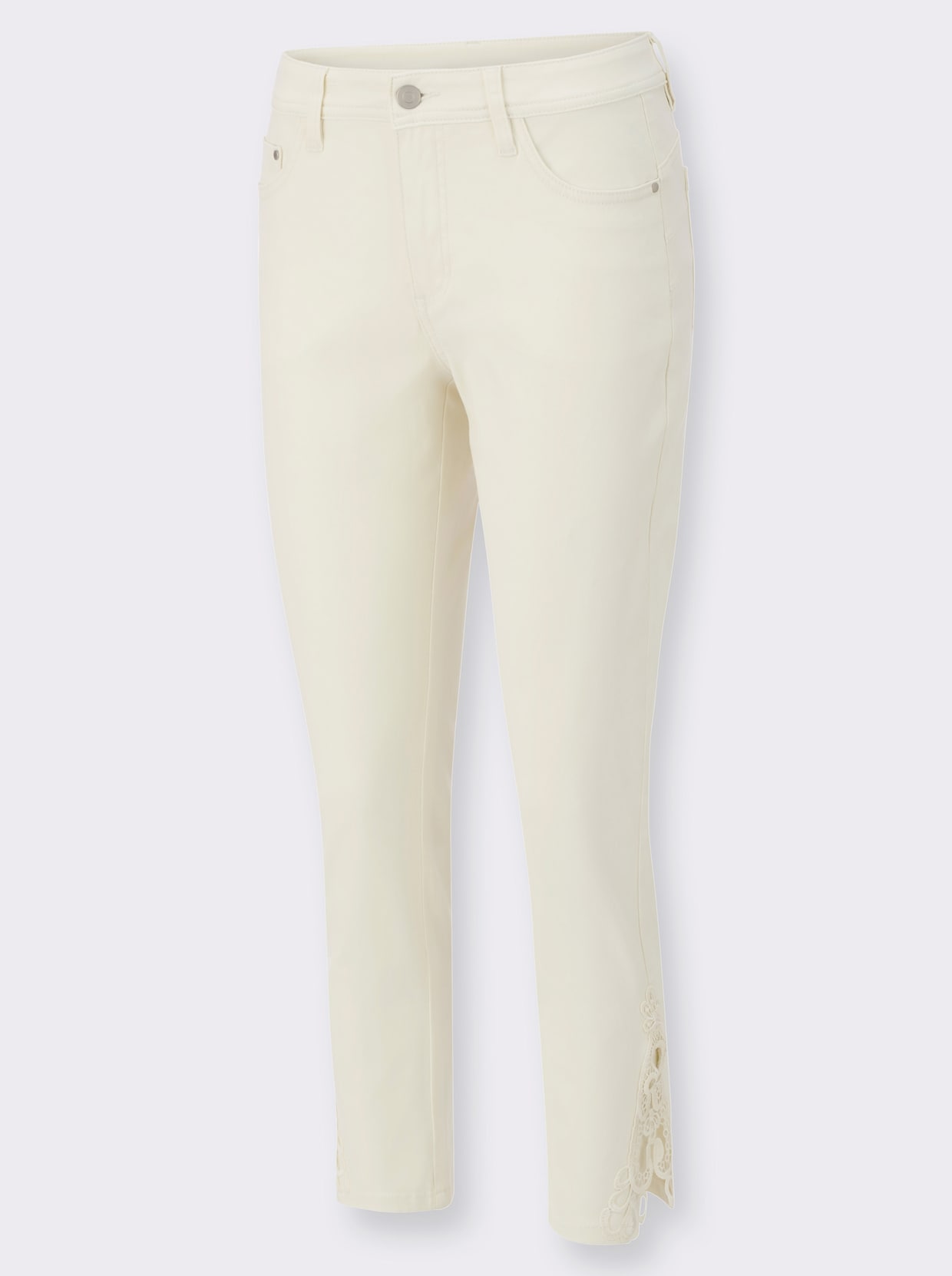 7/8-Jeans mit Spitzen-Einsatz - ecru