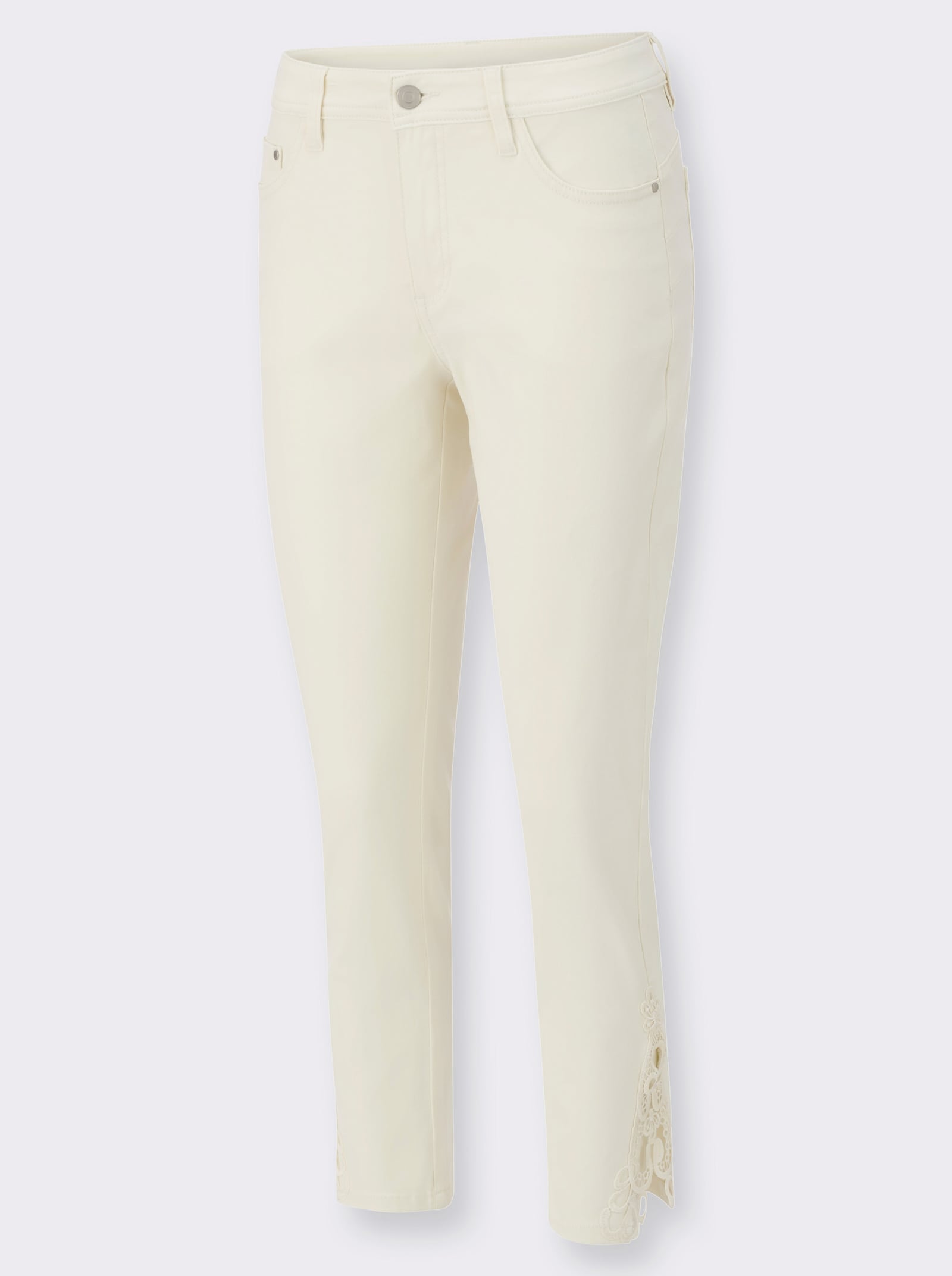7/8-Jeans mit Spitzen-Einsatz - ecru