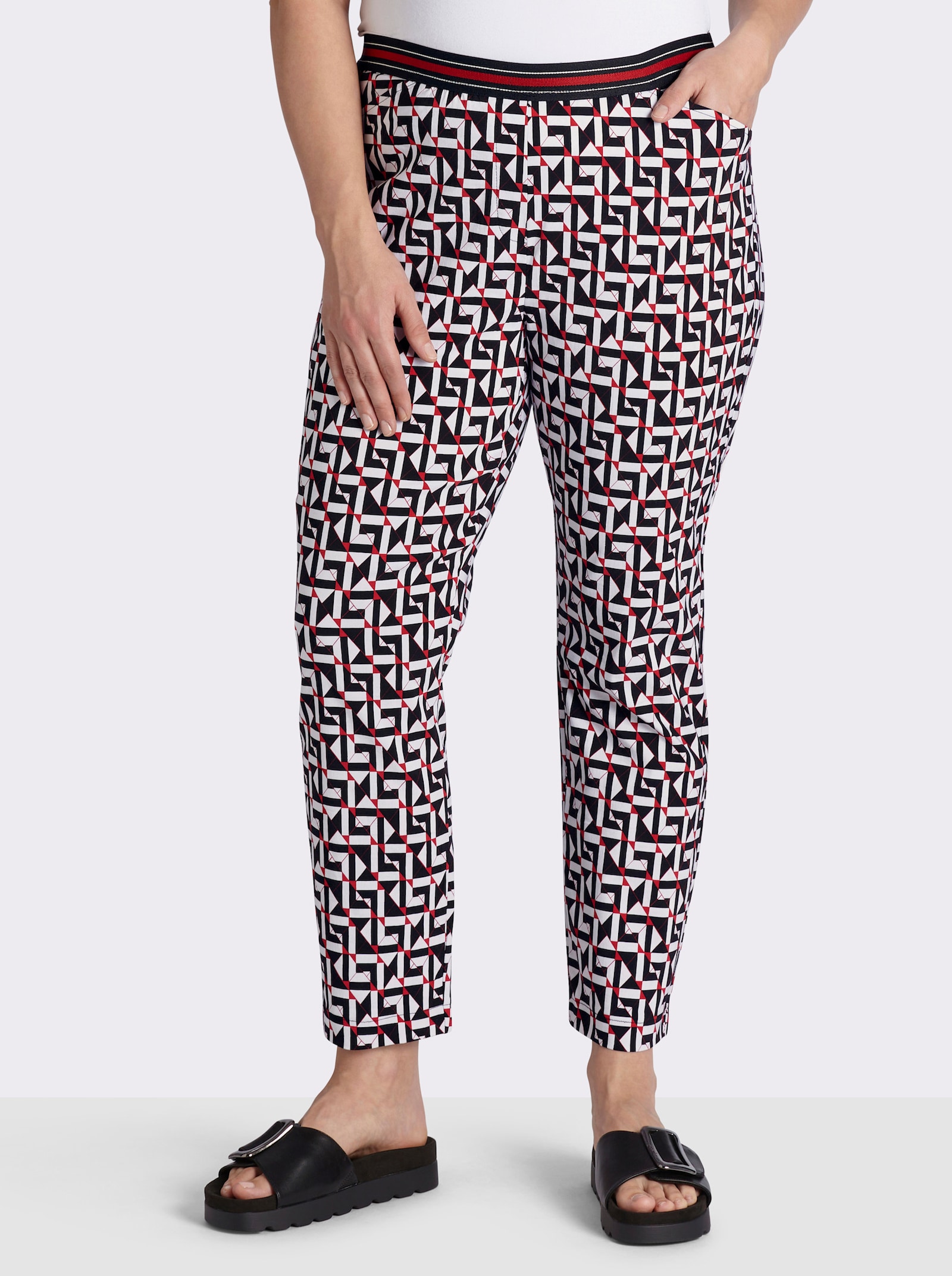 Bengalinhose mit grafischem Druck - schwarz-rot-bedruckt
