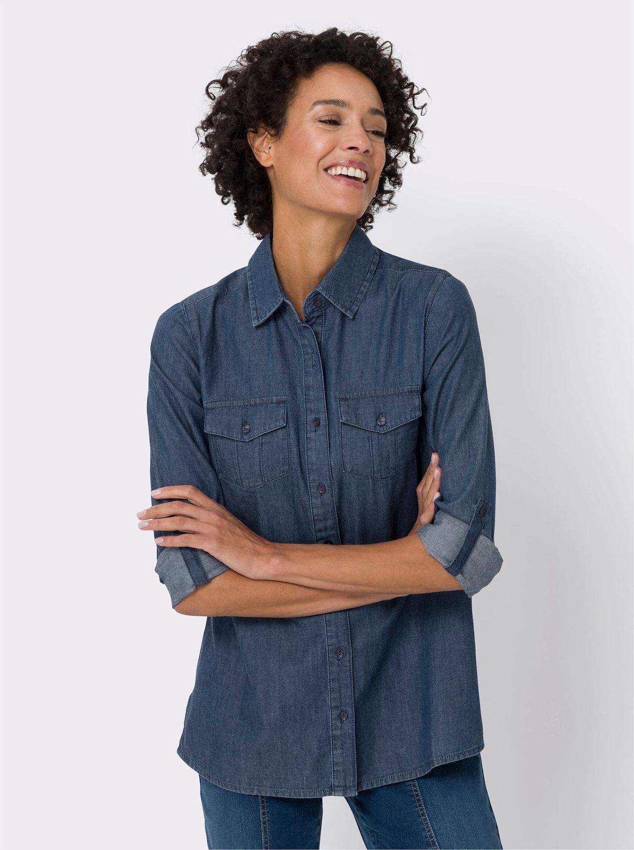 Longline blouse - blue-stonewashed