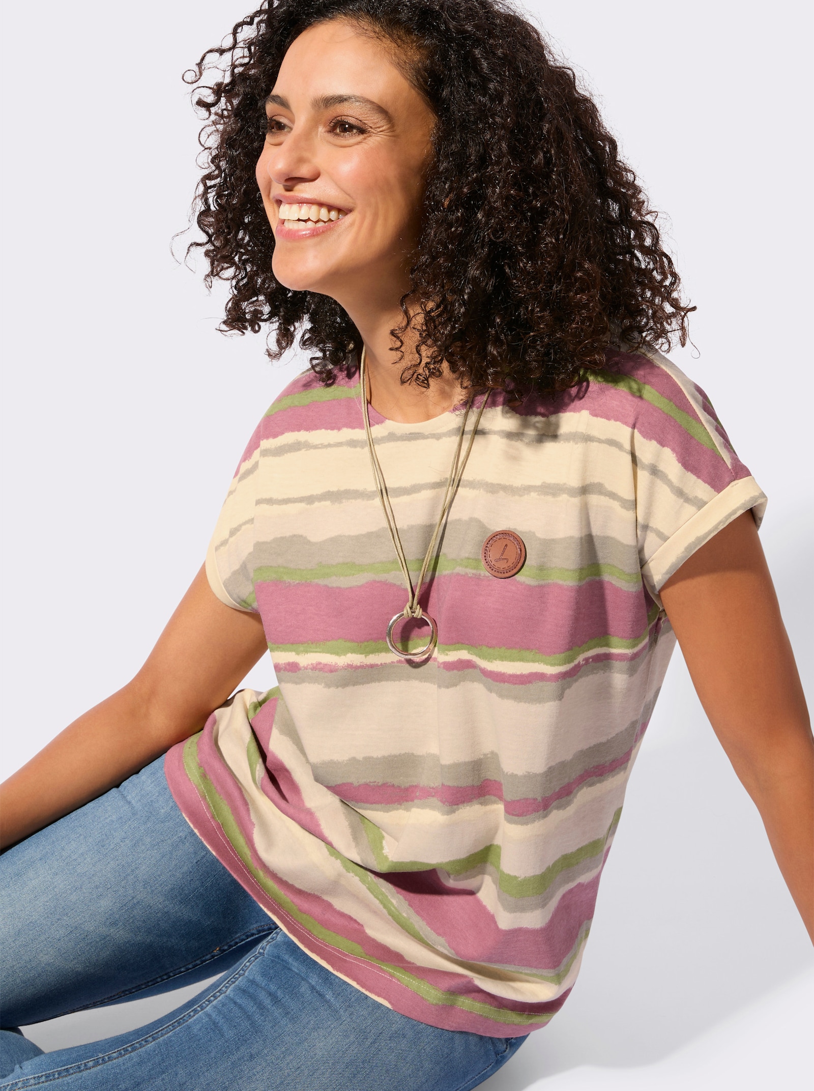 Shirt im mehrfarbigen Streifenmuster - rosenholz-sand-bedruckt