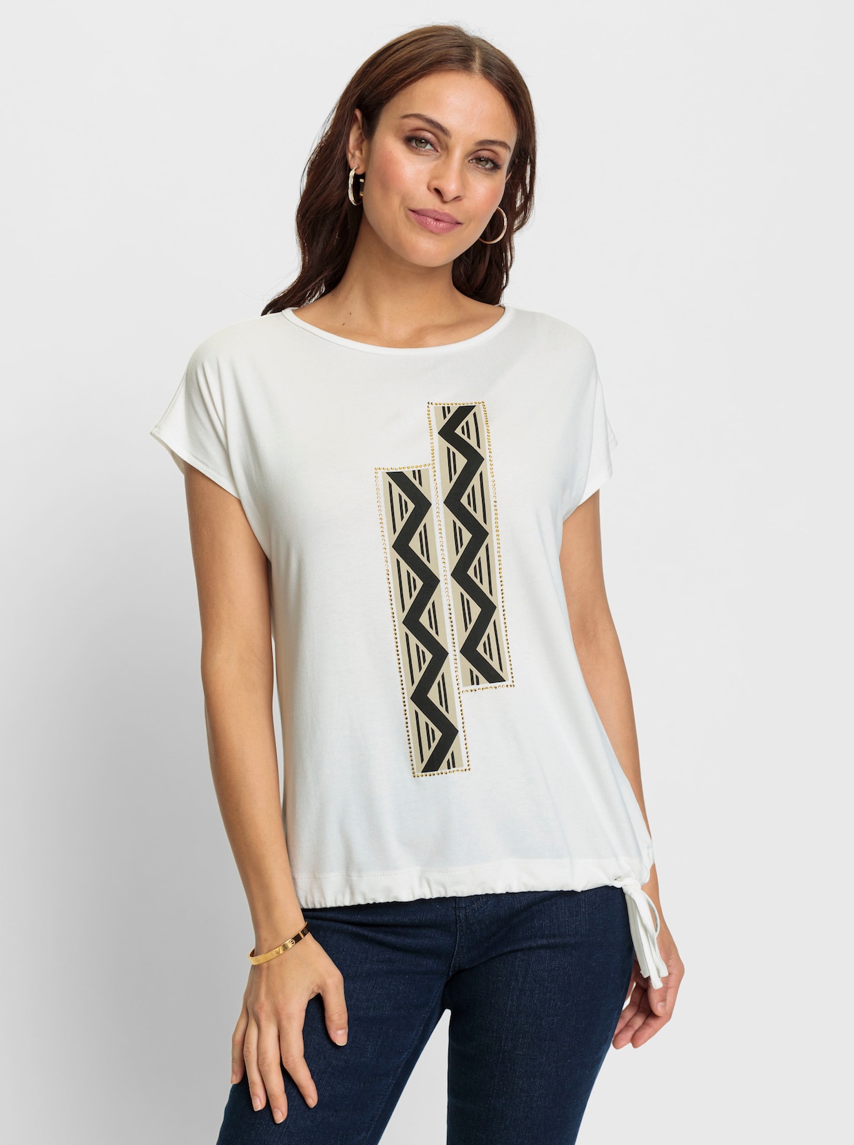 Shirt - ecru/zwart geprint