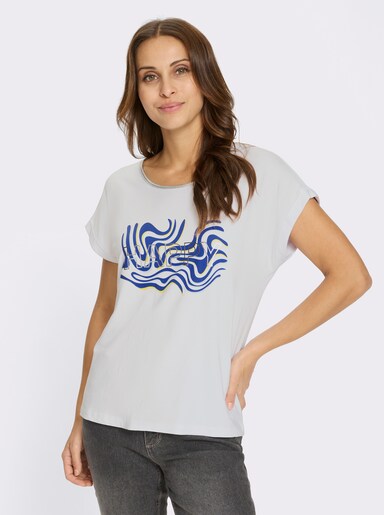 Kurzarmshirt mit fixiertem Ärmel-Aufschlag - weiß-royalblau-bedruckt