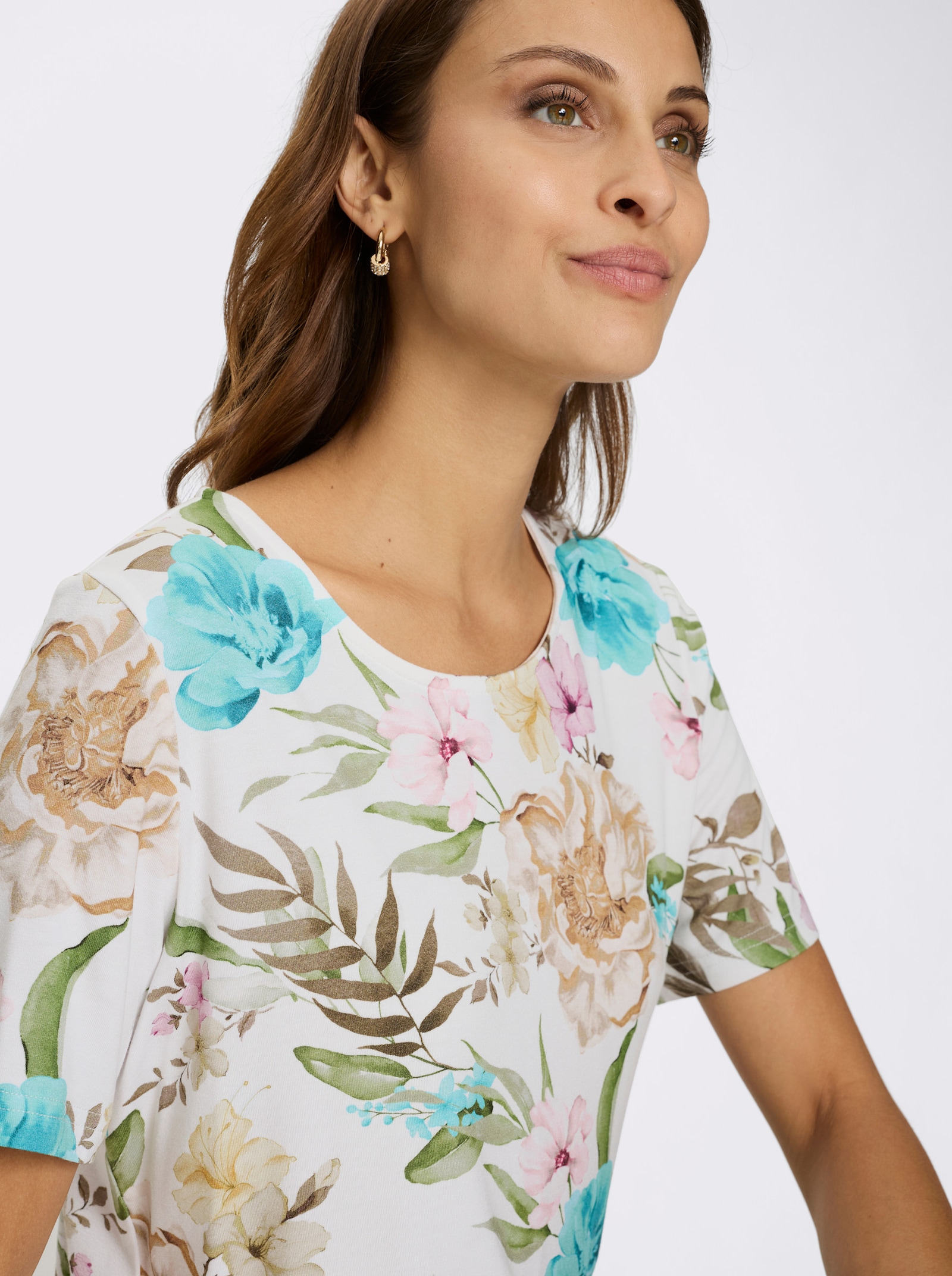 Kurzarmshirt - ecru-rosé-bedruckt