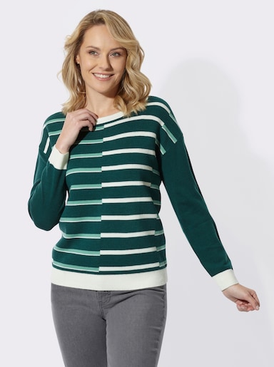 Rundhalspullover mit Jacquard-Streifen-Muster - petrol-salbei-gemustert