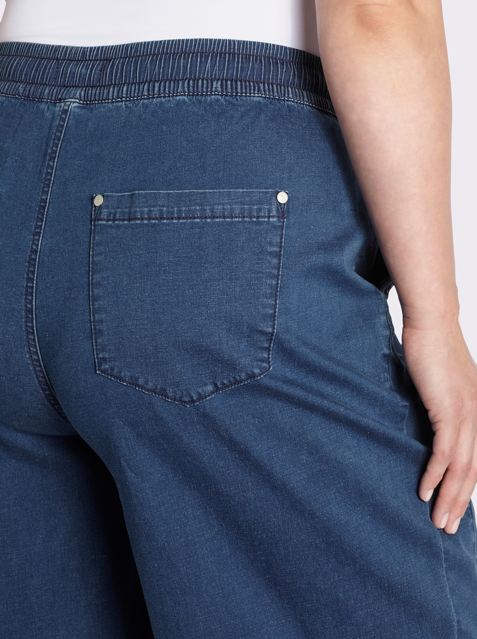 sheego Schlupfjeans mit weitem Bein und Bindeband - blue-stone-washed