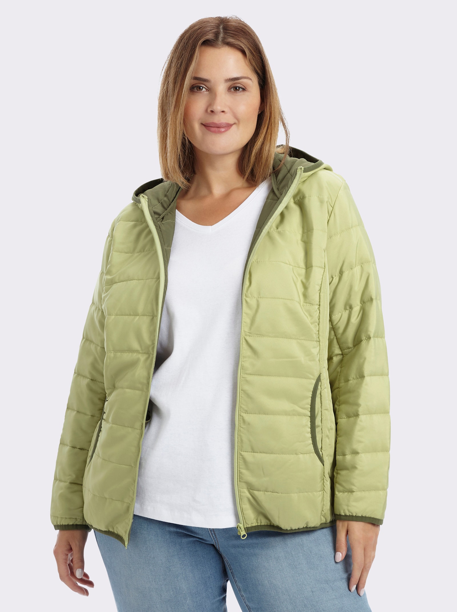 Steppjacke mit Kontrast-Paspeln - lindgrün-khaki