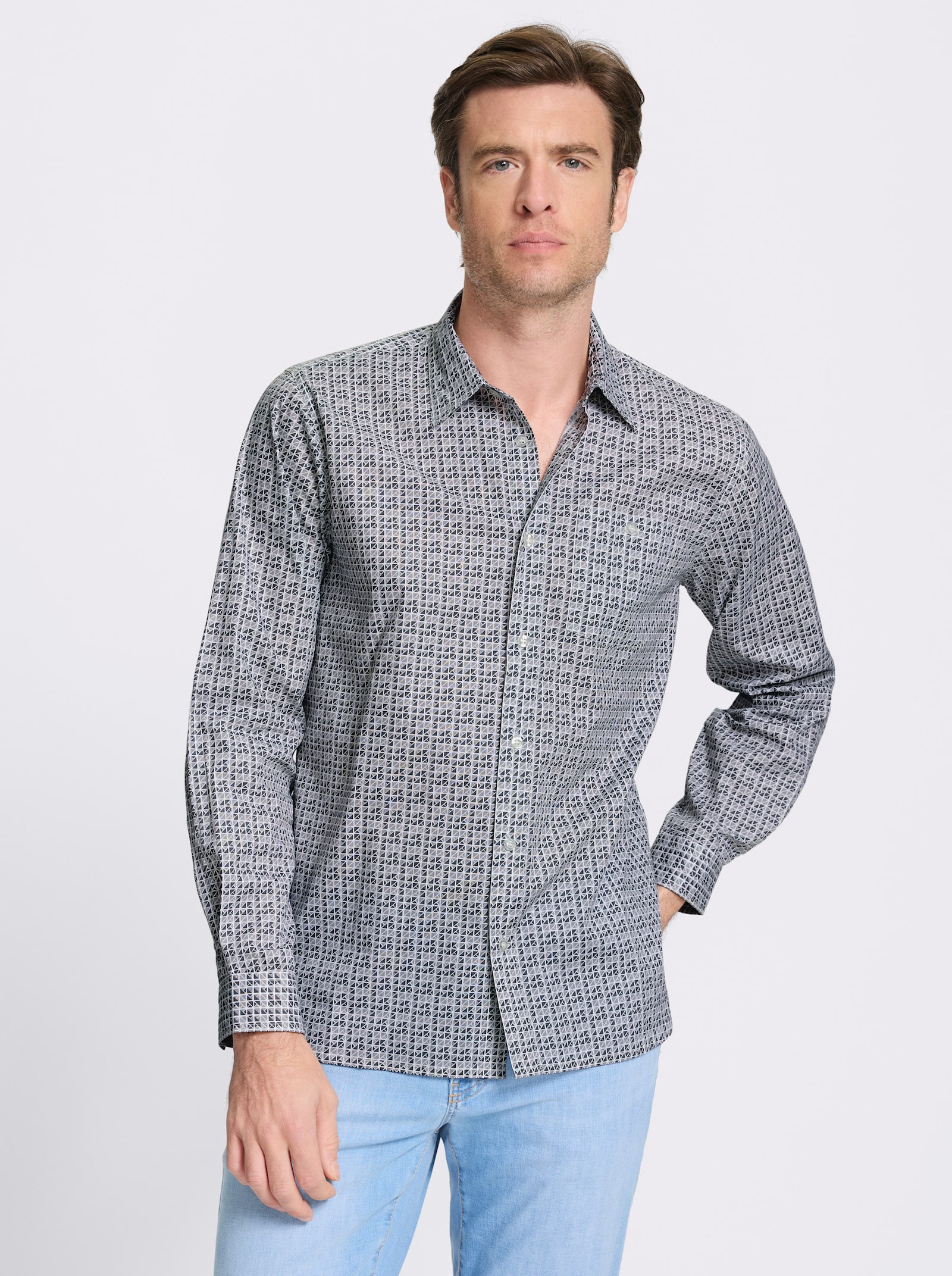 Marco Donati Langarmhemd mit Kentkragen, Baumwolle - anthrazit-gemustert