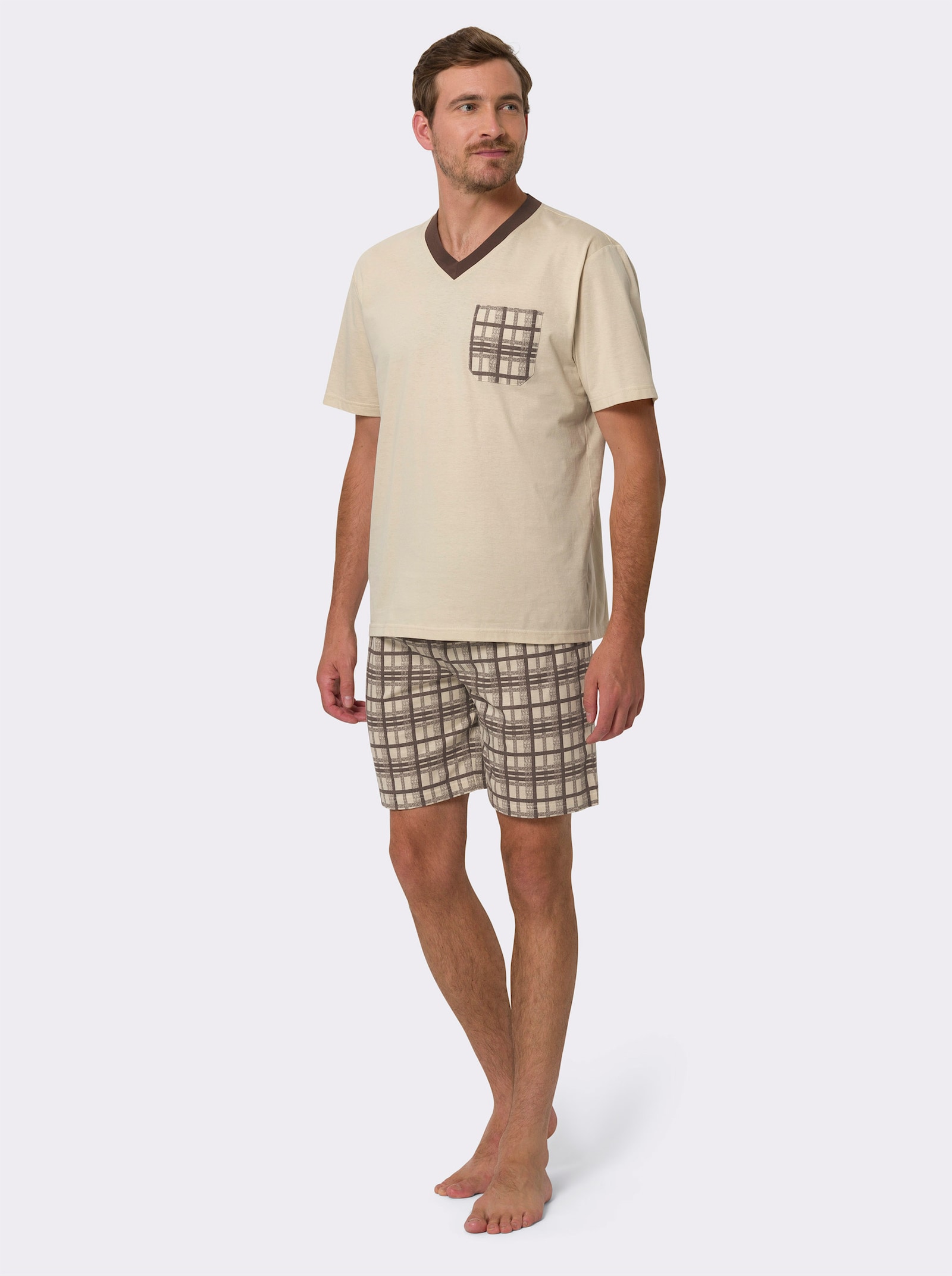 Shortama met ruitpatroon - zand/chocolade