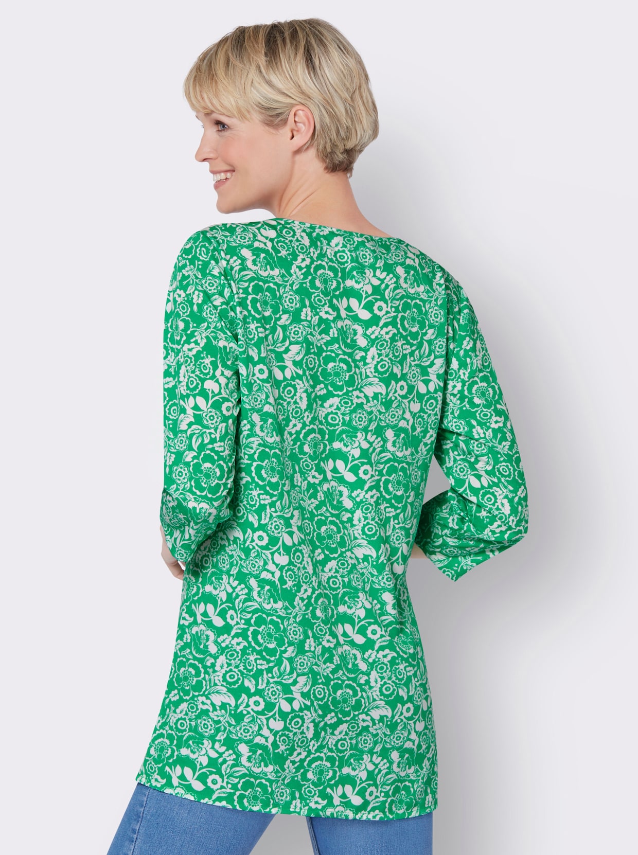 Longline blouse - grasgroen/wit bedrukt