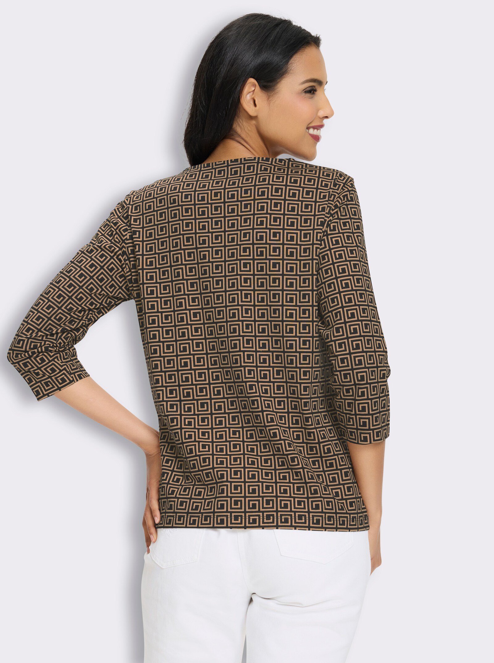 3/4-Arm-Shirt mit verschiedenen Grafik-Prints - camel-schwarz-bedruckt
