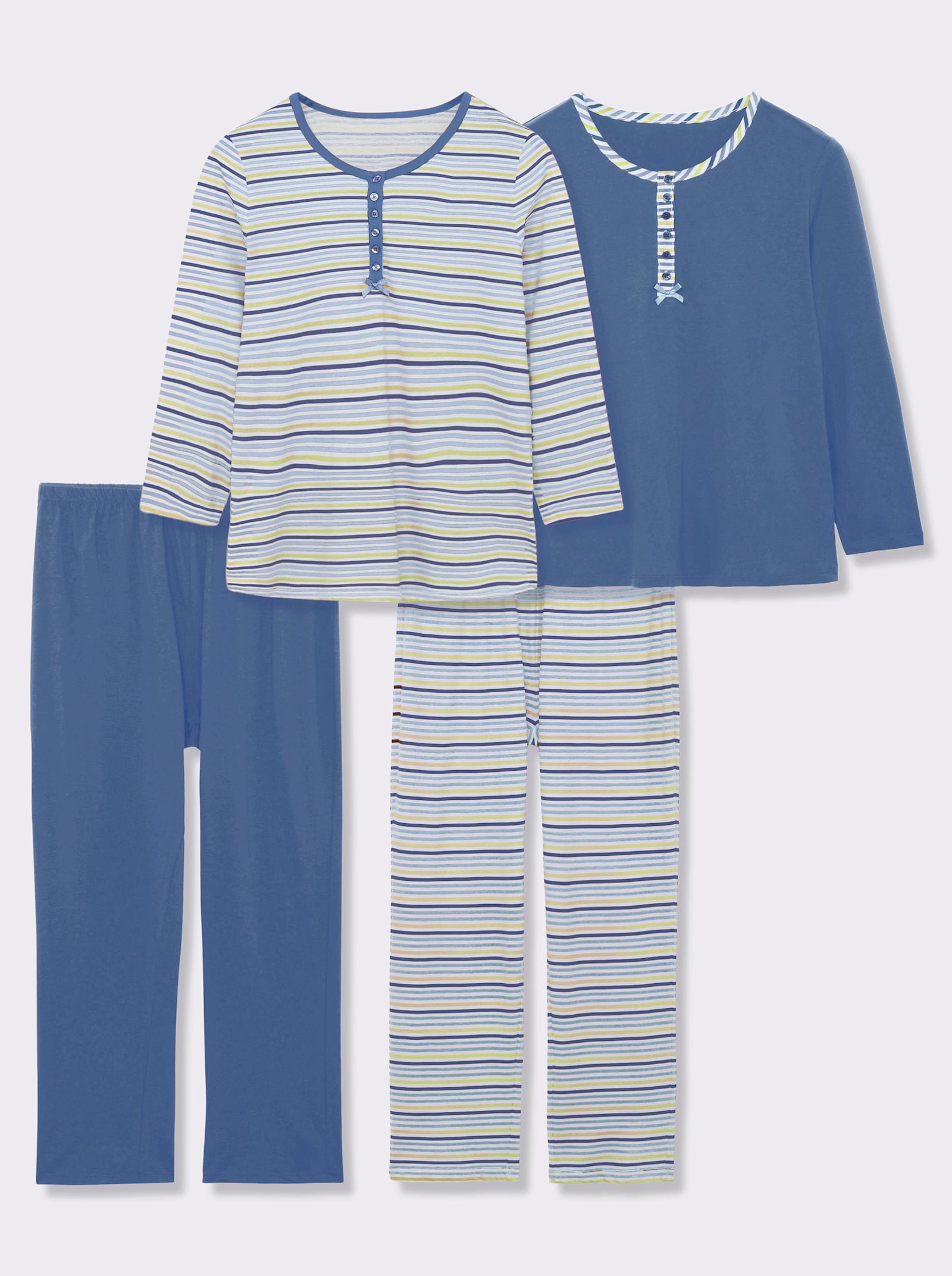 wäschepur Schlafanzüge aus reiner Baumwolle - jeansblau + jeansblau-geringelt