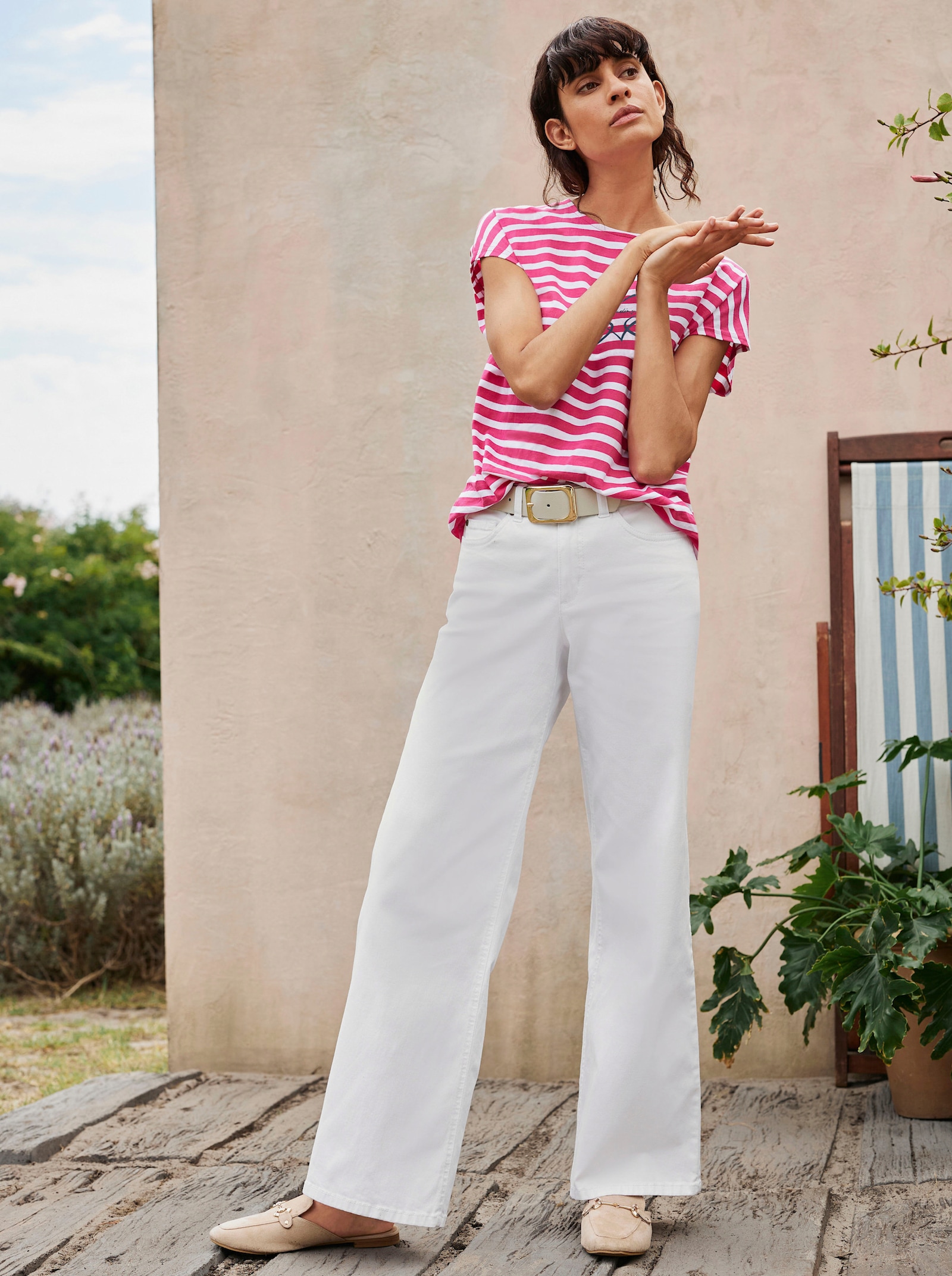Kurzarmshirt im Ringelmuster - pink-weiß-geringelt