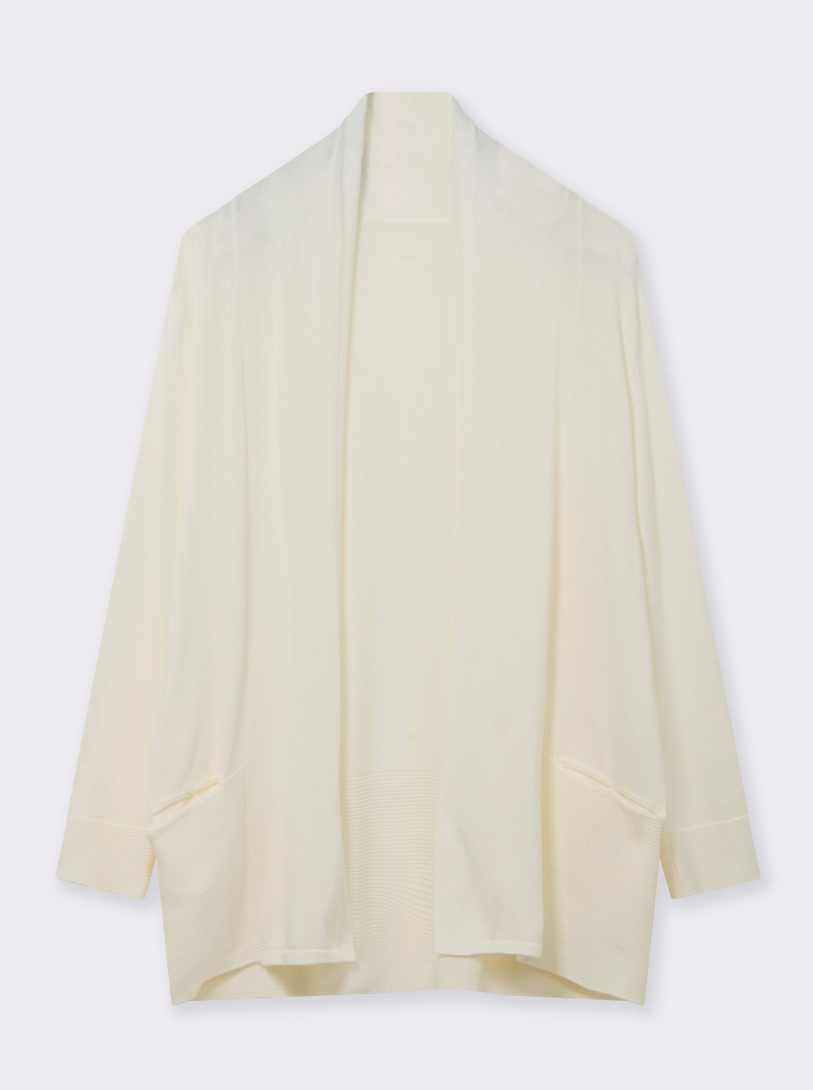 Longstrickjacke mit Schalkragen - wollweiß