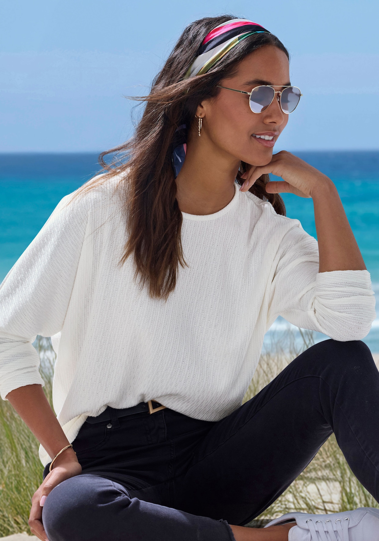 Vivance Langarmshirt - creme, schwarz