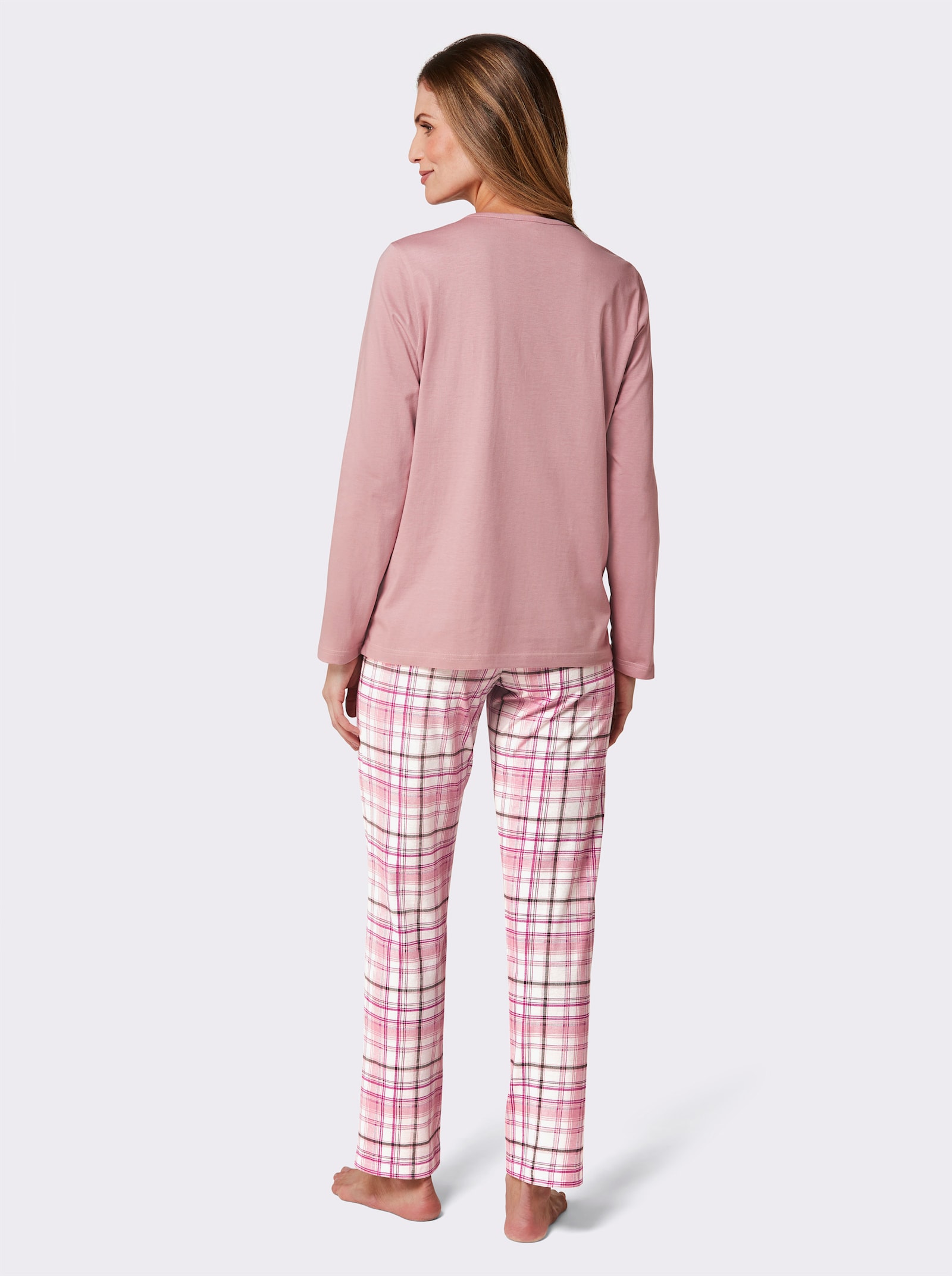 wäschepur Pyžama s kostkovanými kalhotami - hortenziová-potisk + modrá-potisk