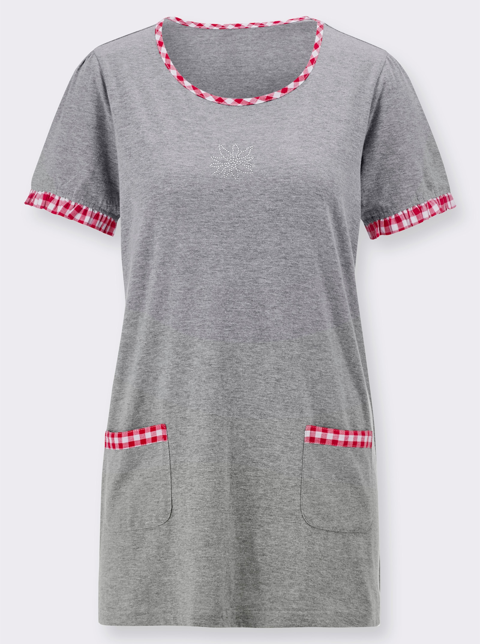 Dl. tričko, kárové detaily - sivá melírovaná