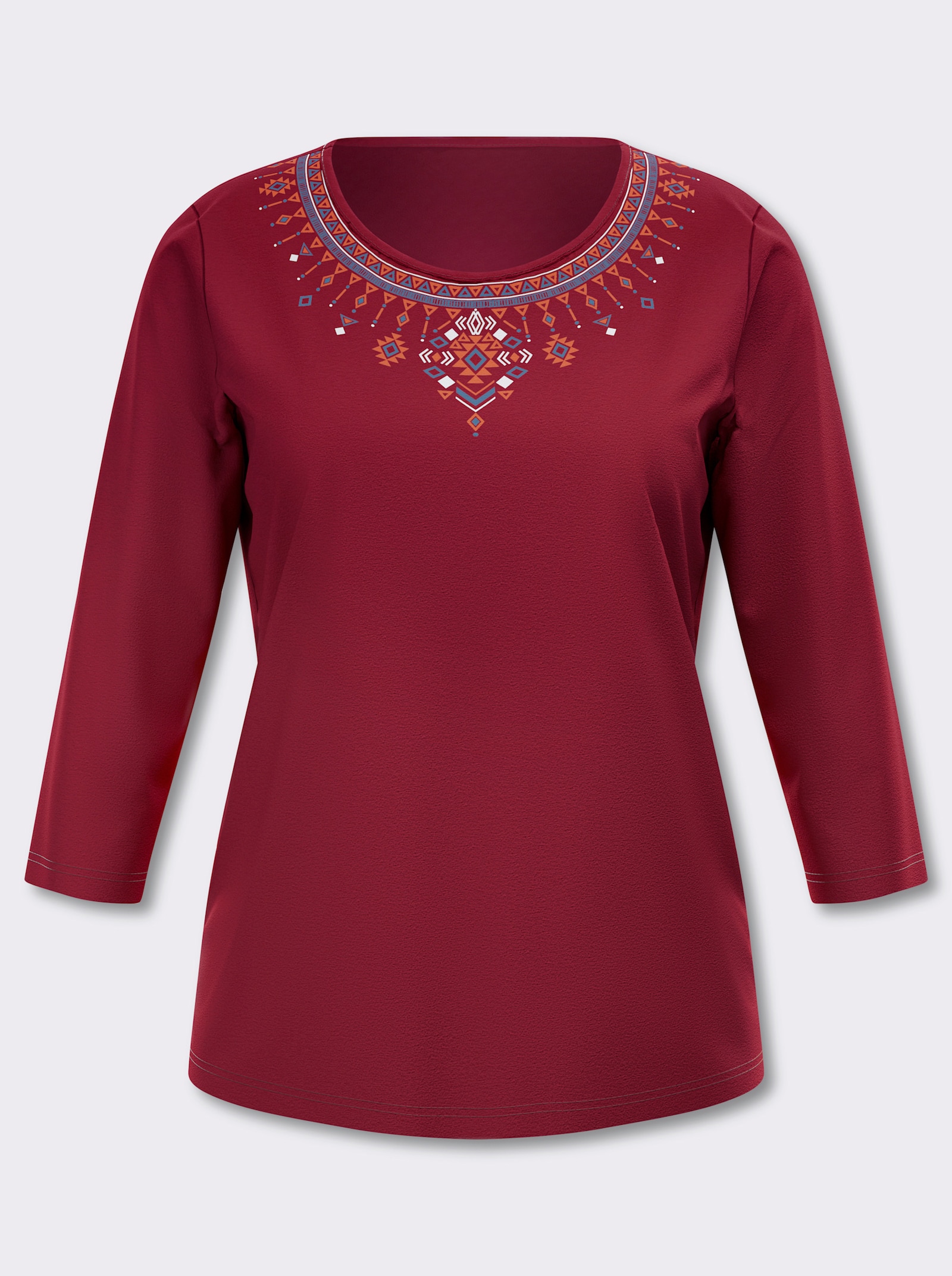 3/4-Arm-Shirt mit platziertem Ethno-Print - kirsche-papaya