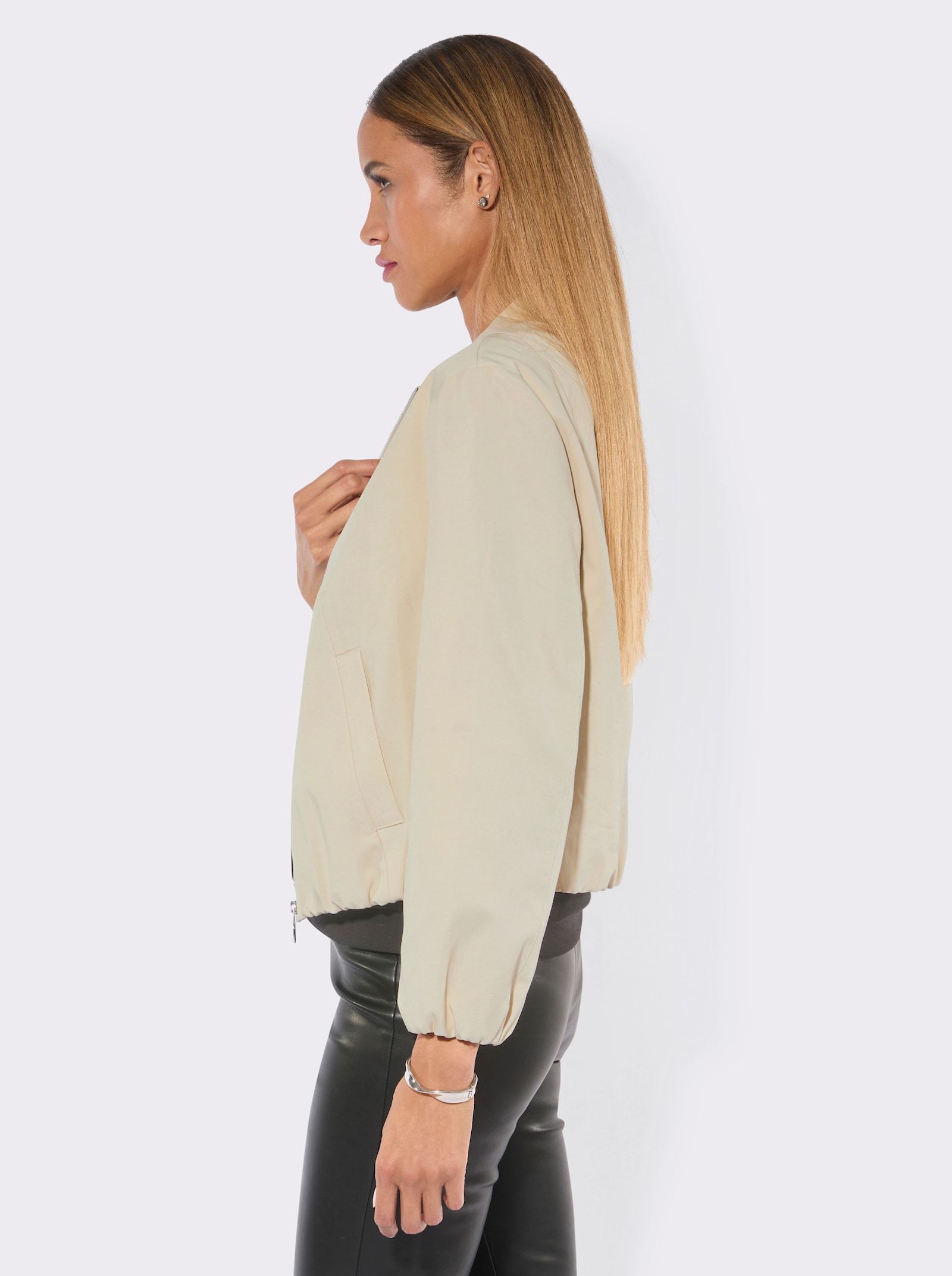 Blouson-Blazer mit Rundhals-Ausschnitt - sand