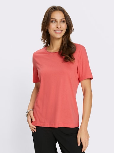 Kurzarmshirt mit Zierperlen - grapefruit