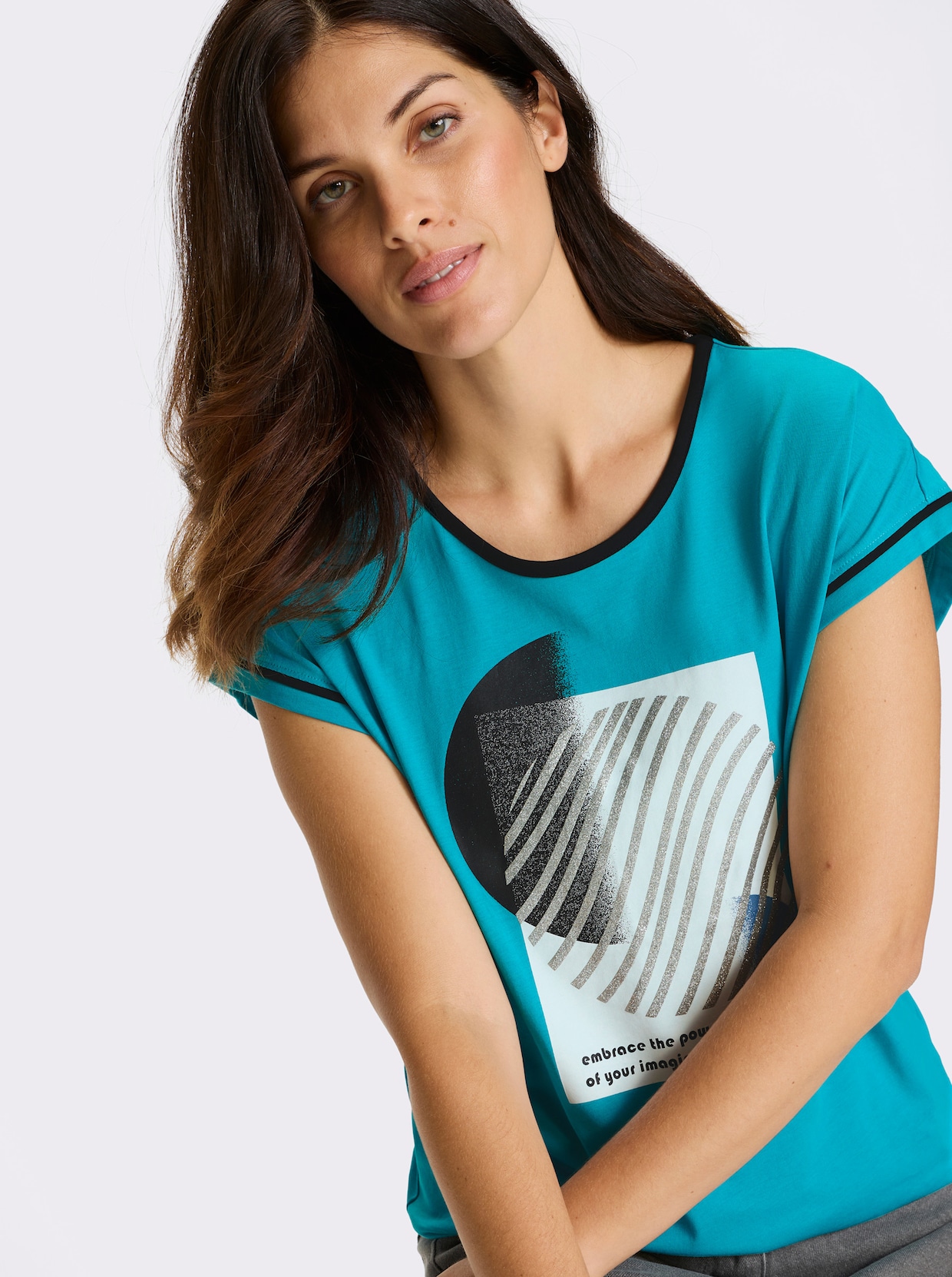 Kurzarmshirt - türkis-schwarz