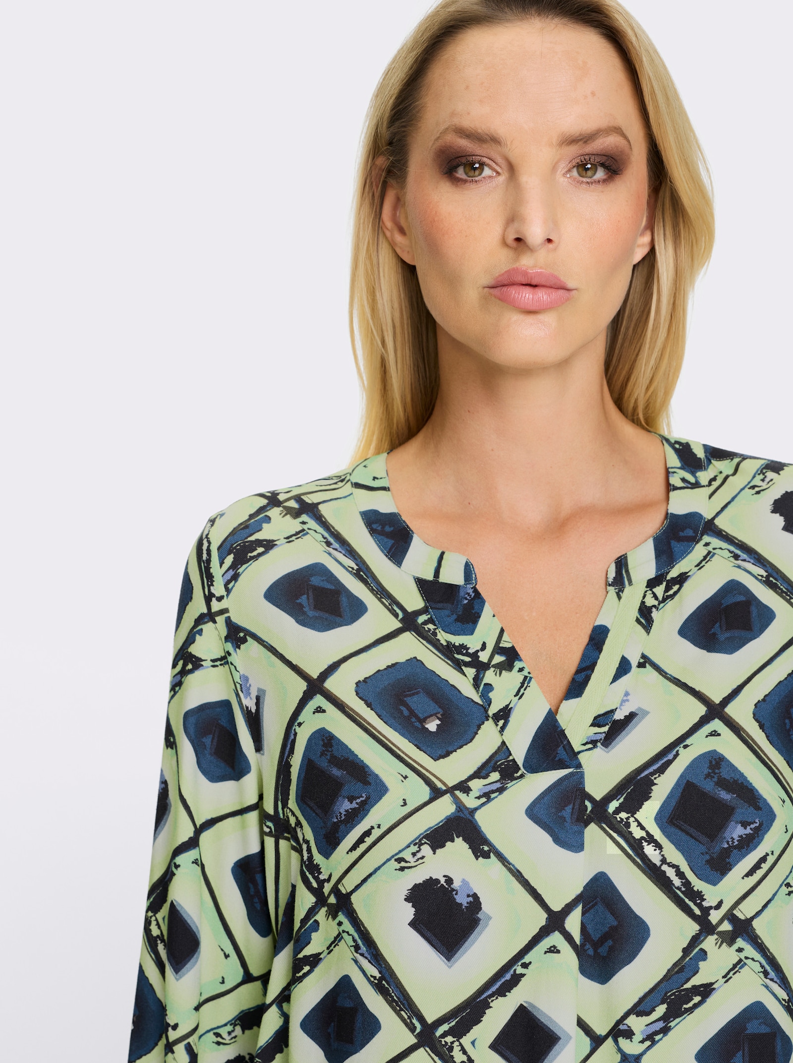 heine Druckbluse - dunkelblau-reseda-bedruckt