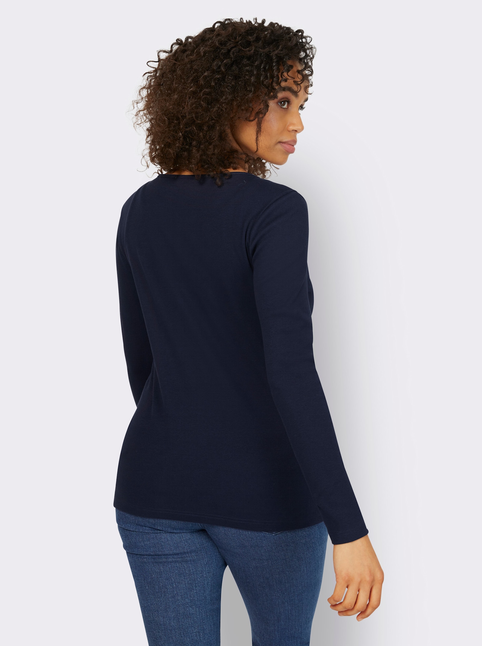 heine Langarmshirt mit Ripp-Struktur - marine