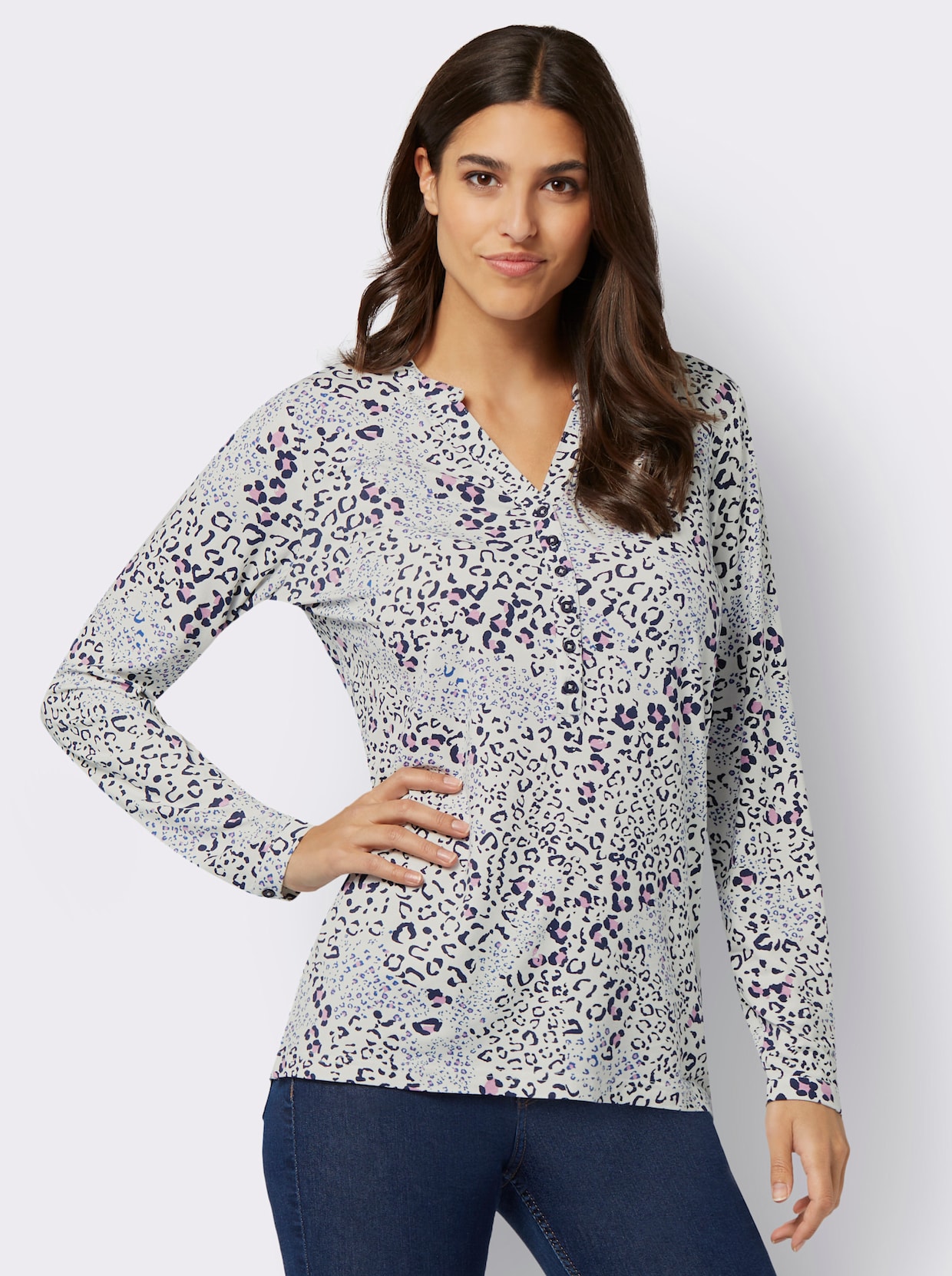 Jerseyblouse - ecru/marine geprint