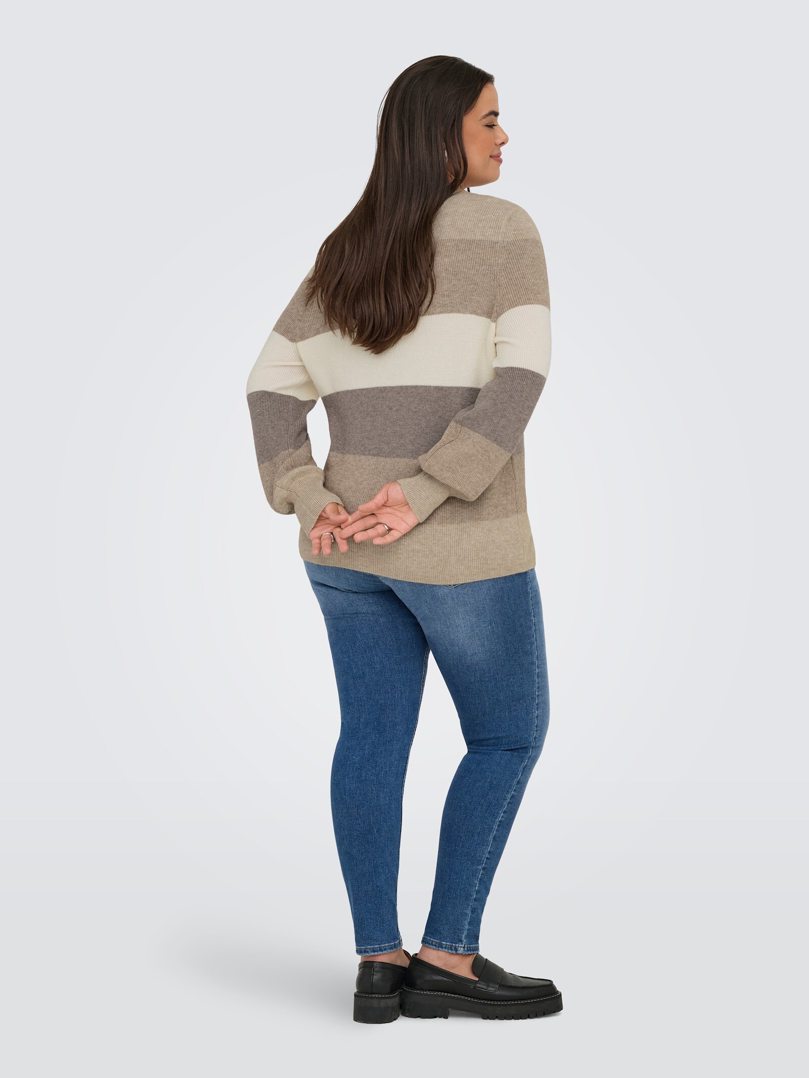 ONLY CARMAKOMA Strickpullover - feather gray stripes:beige/whitecap gray/leafless tree