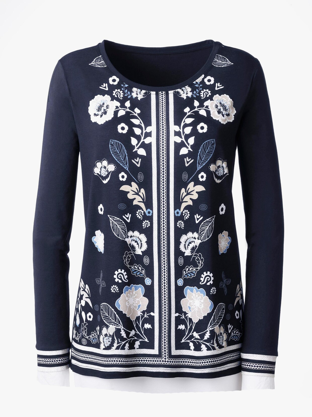 Rundhalsshirt - marine-bedruckt