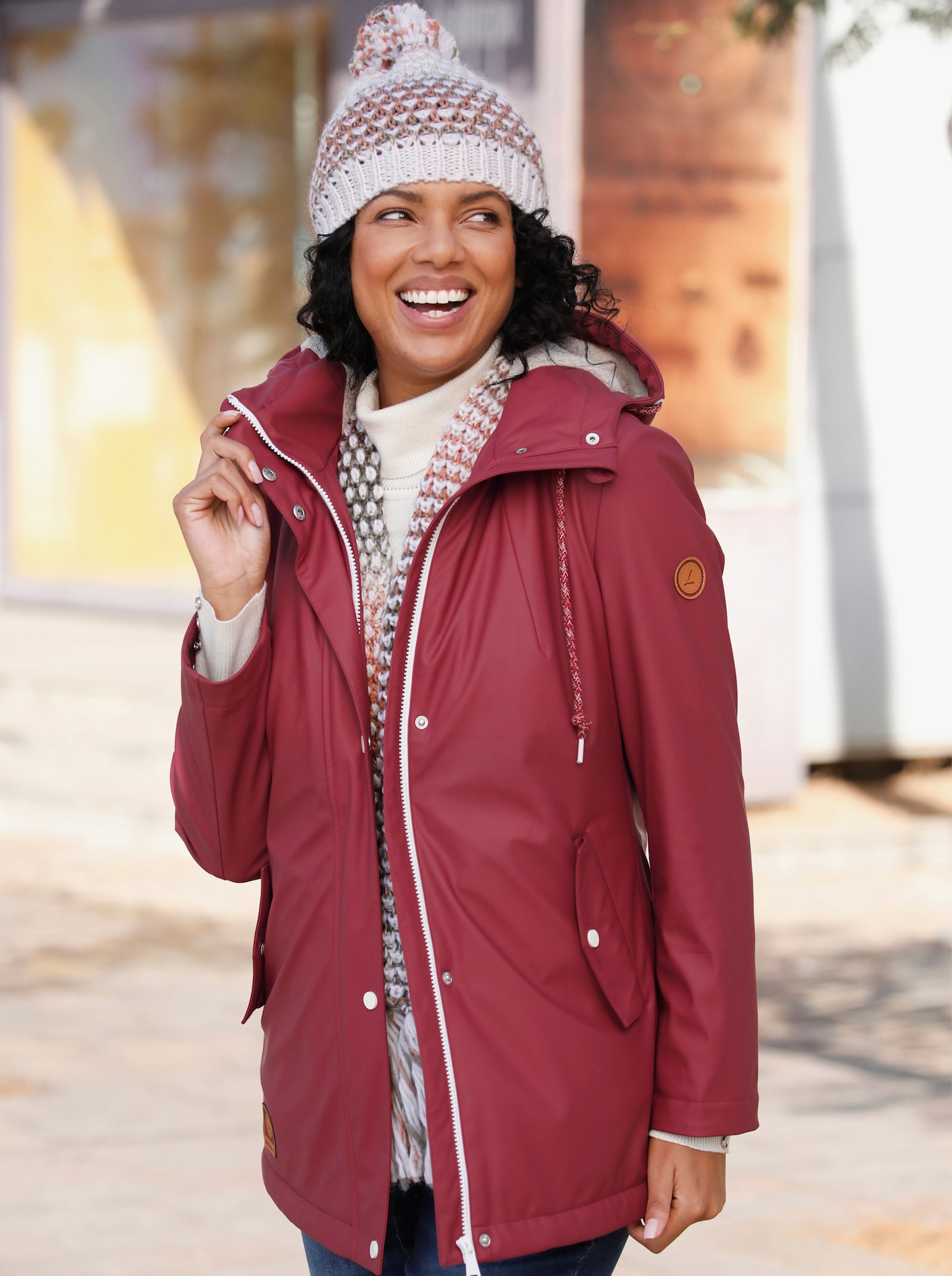 Jacke mit Teddy-Futter - dunkelrot