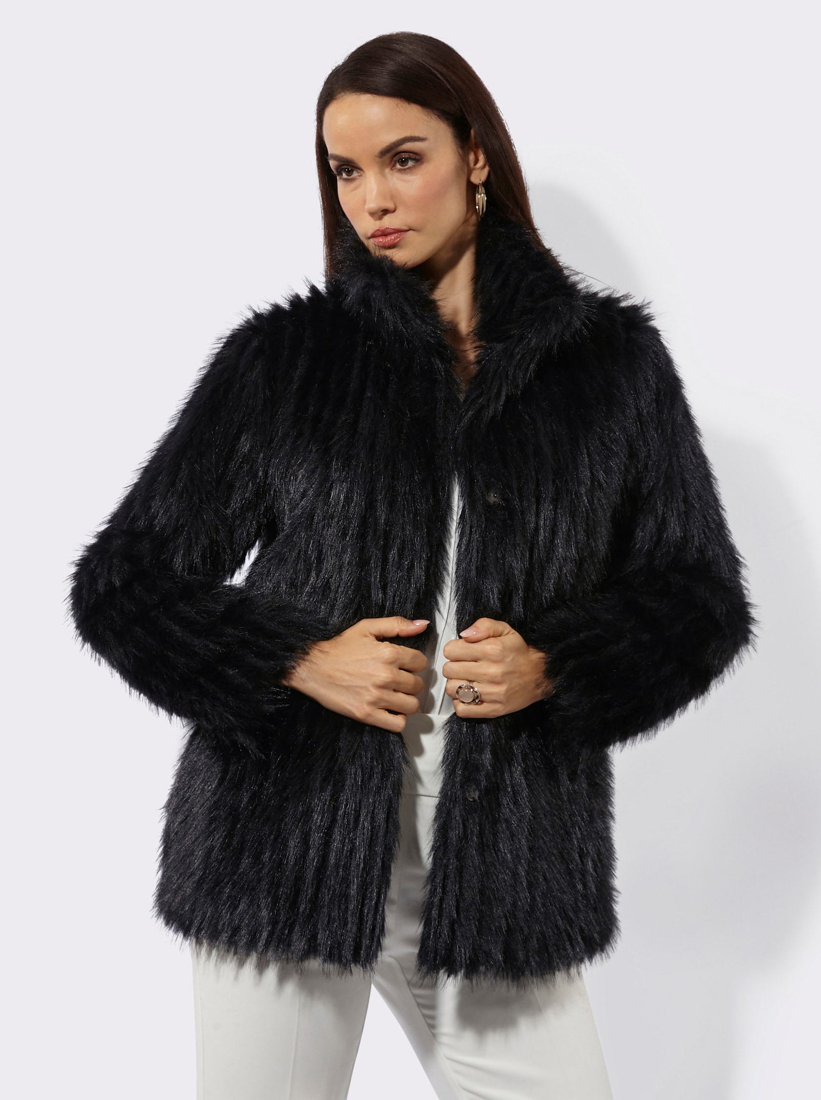 Mainpol Fellimitatjacke mit verdecken Druckkknöpfen - schwarz